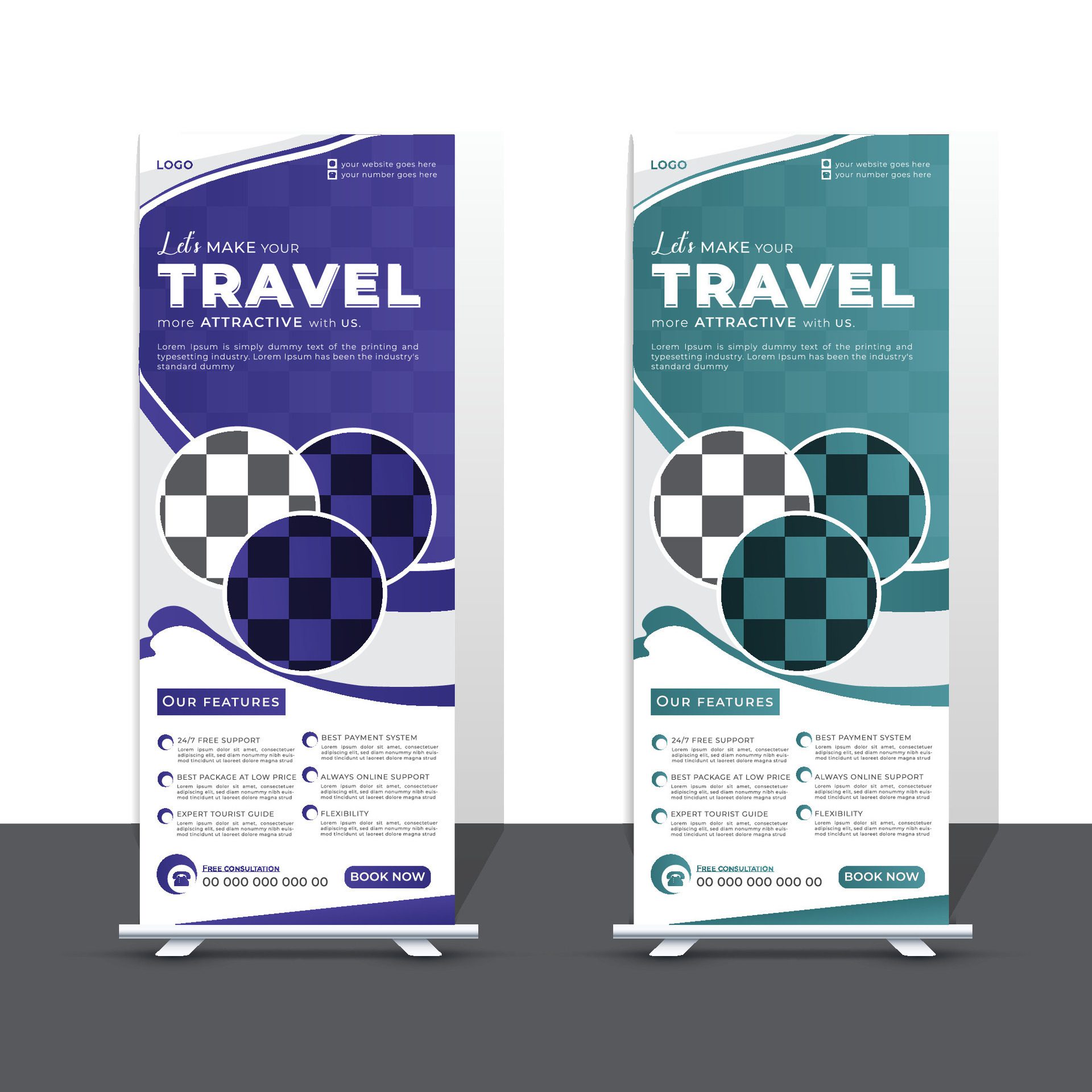 Modern and Creative Travel Roll Up Banner Design Templates Free Vector