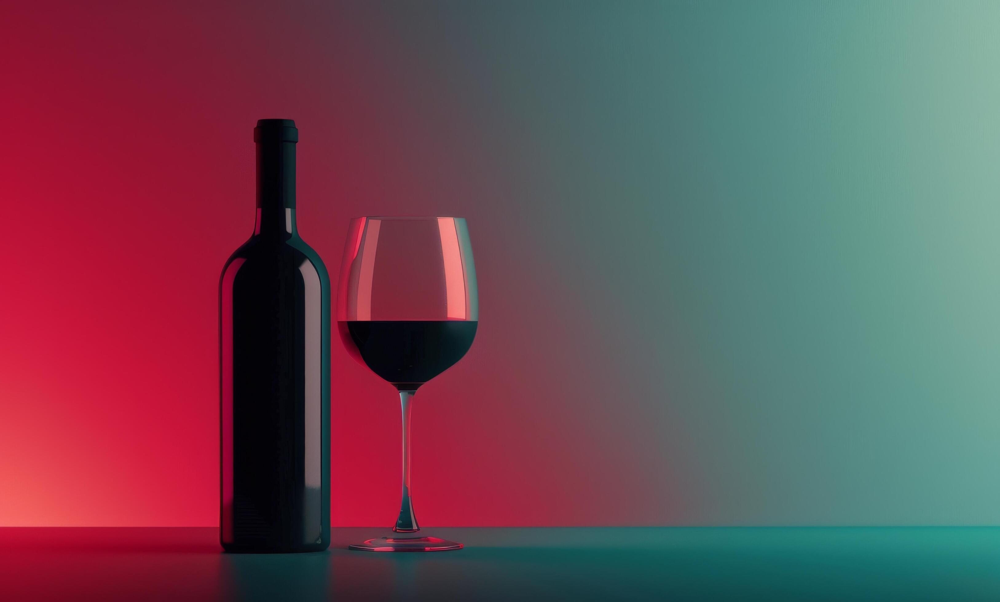 Red Wine Bottle and Glass on a Gray Background Stock Free