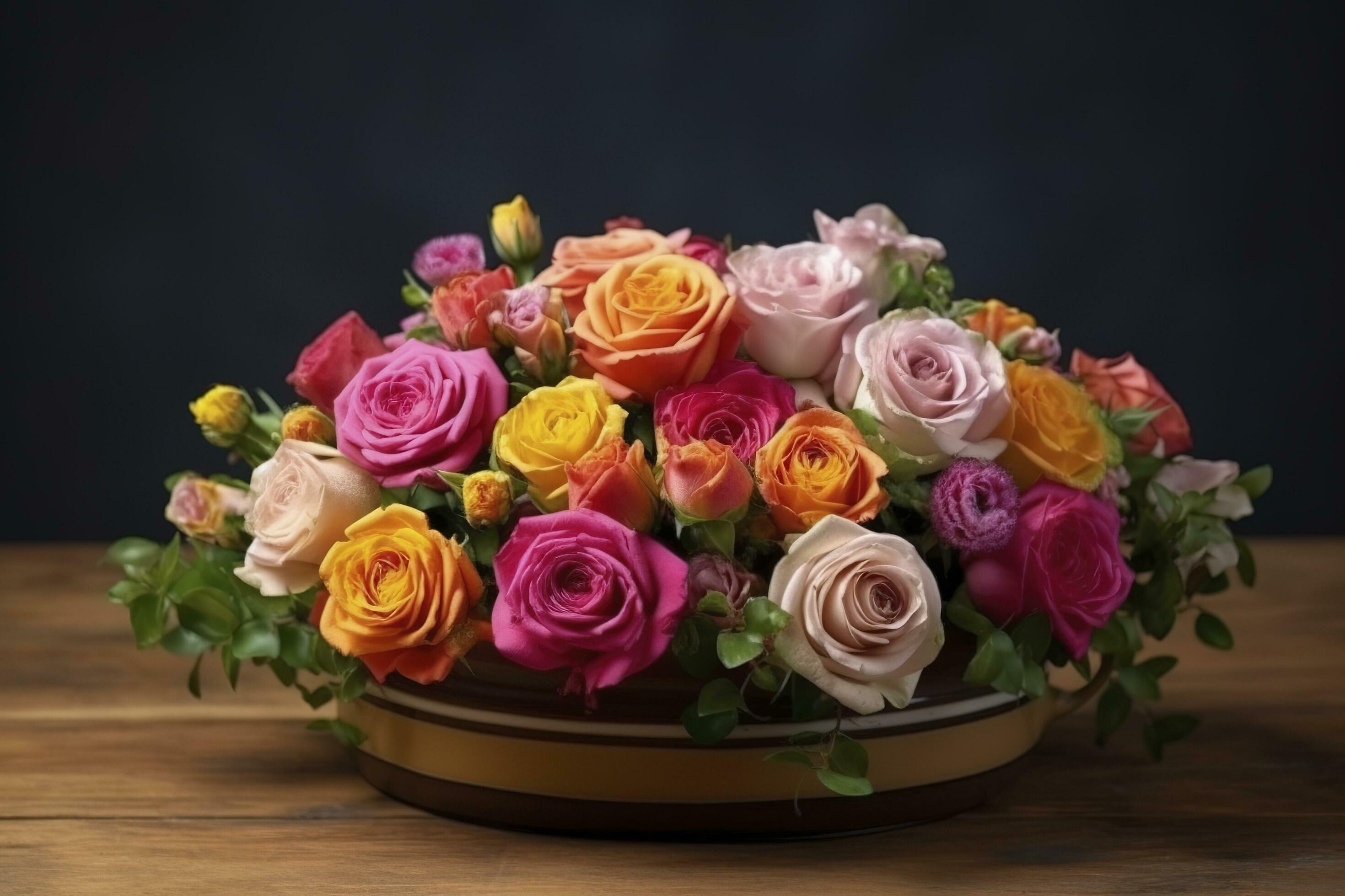 Colorful Spring Flower Arrangement With Roses, French Text Merci Means Thank You , generate ai Stock Free