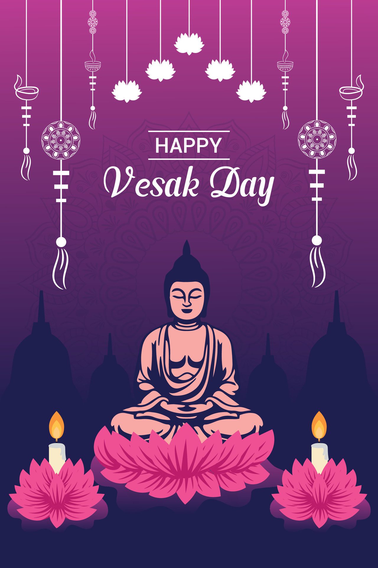 Flat vertical poster template for vesak day illustration festival celebration social media post and vesak day Banner Free Vector