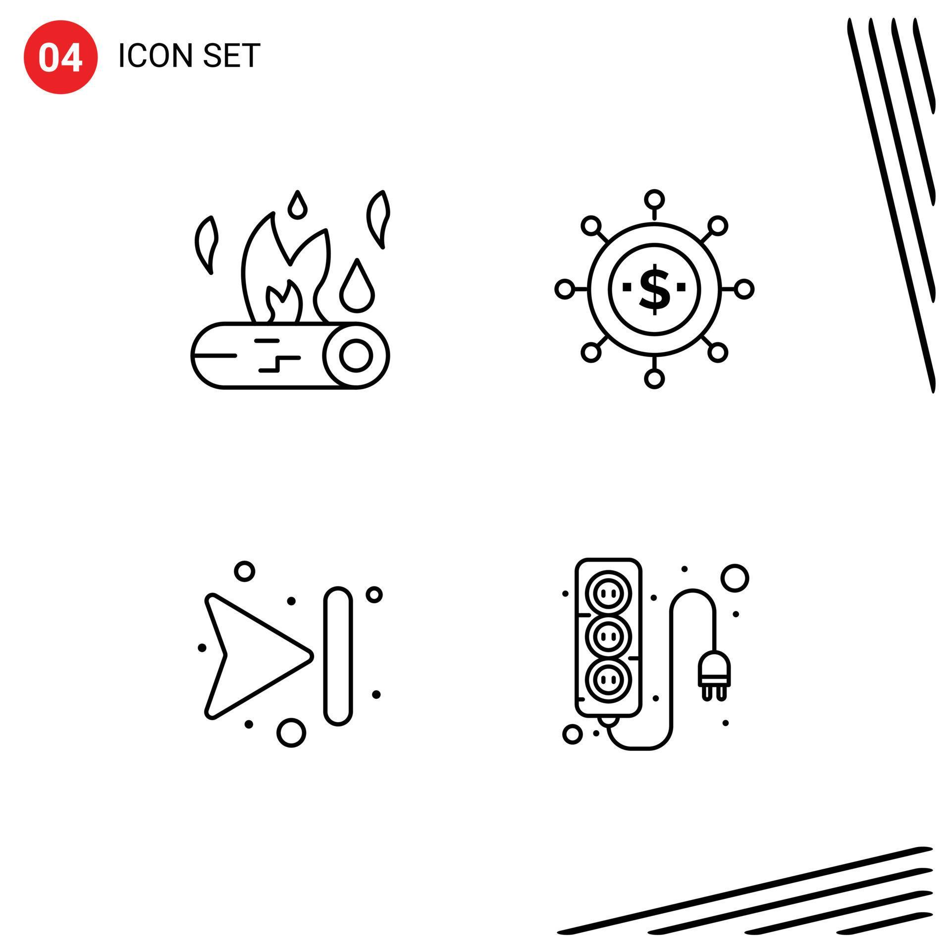 Mobile Interface Line Set of 4 Pictograms of bonfire arrows fire economics skip Editable Vector Design Elements Stock Free