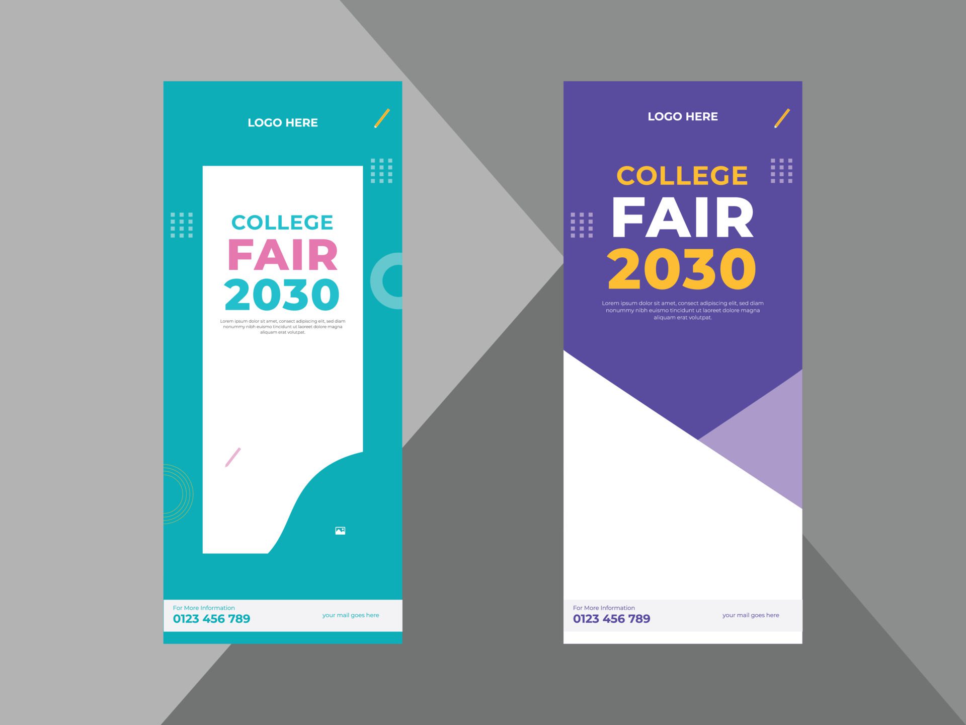 college fair roll up banner design template. college conference poster leaflet design. cover, roll up banner, poster, print-ready Free Vector