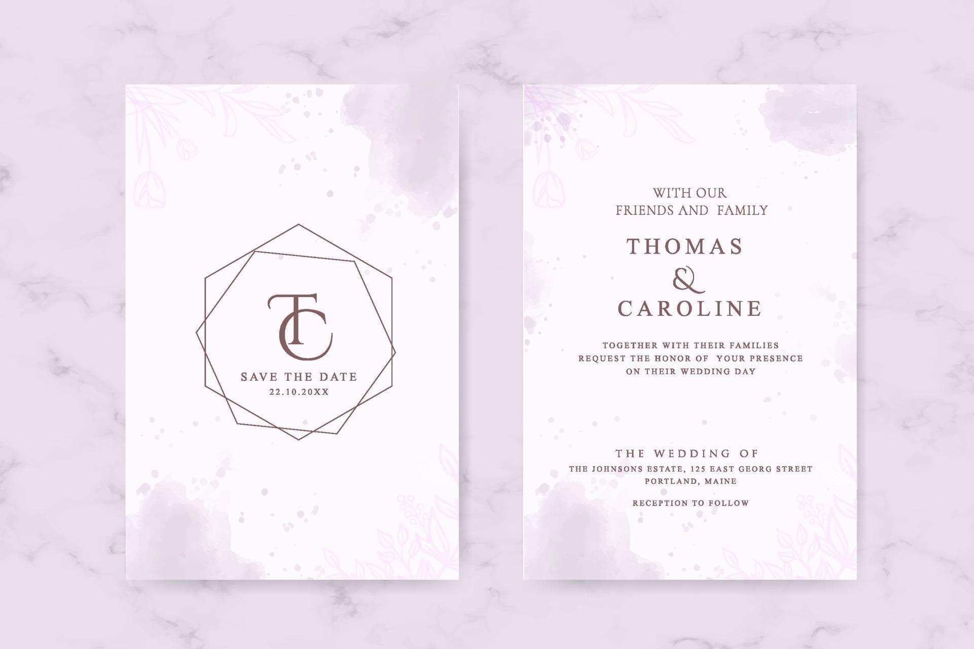 Wedding invitation with purple flower Stock Free