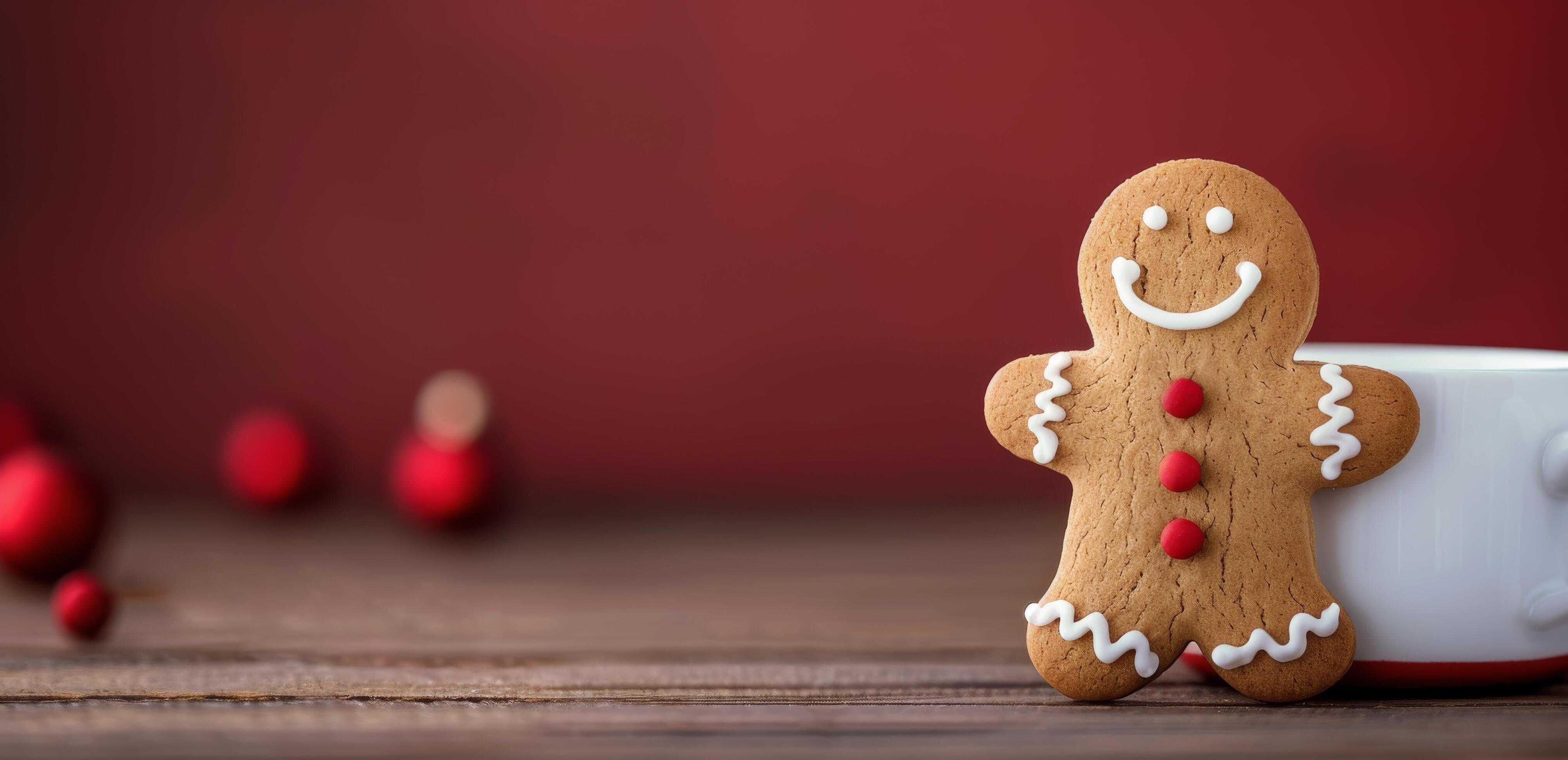 Gingerbread Cookies With Decorations on Red Background Stock Free