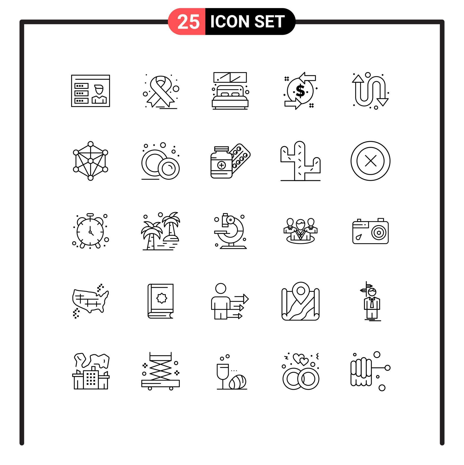 25 Universal Lines Set for Web and Mobile Applications watch kit arrows hotel investment chargeback Editable Vector Design Elements Stock Free