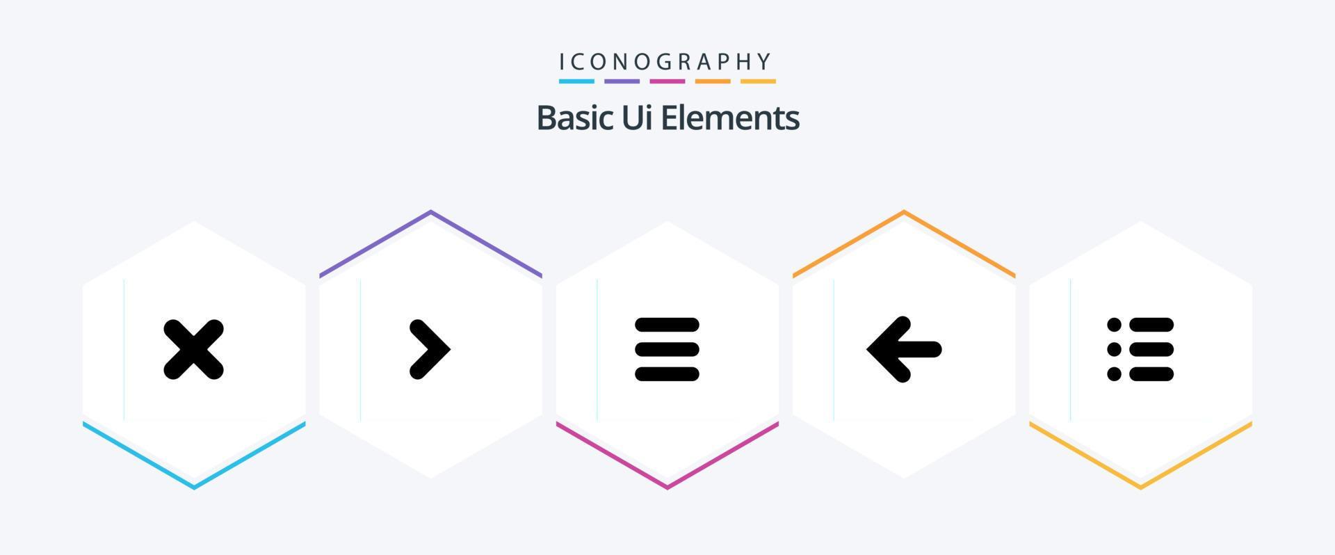 Basic Ui Elements 25 Glyph icon pack including text. list. list. point back. arrows Stock Free