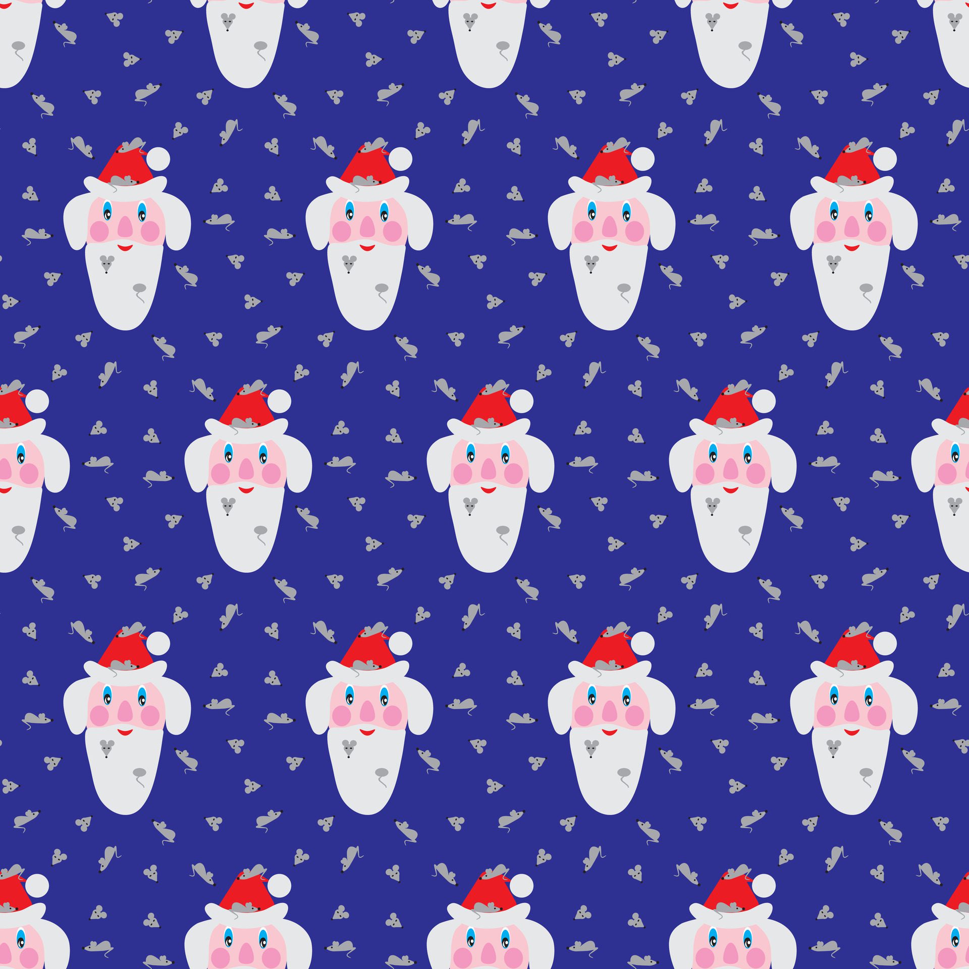 Santa Claus with mice in his beard. Seamless pattern. illustration . Free Vector