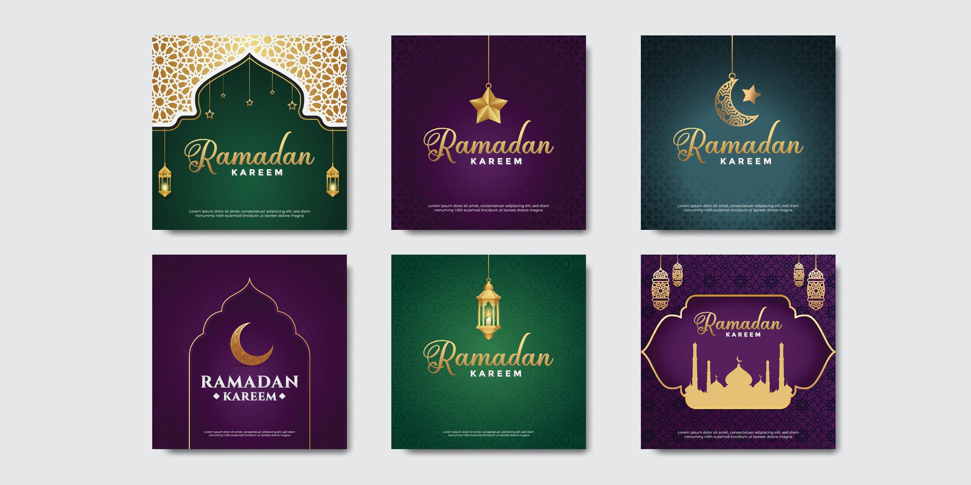 Ramadan kareem greetings set Social Media Banner Post Design Template Free Vector