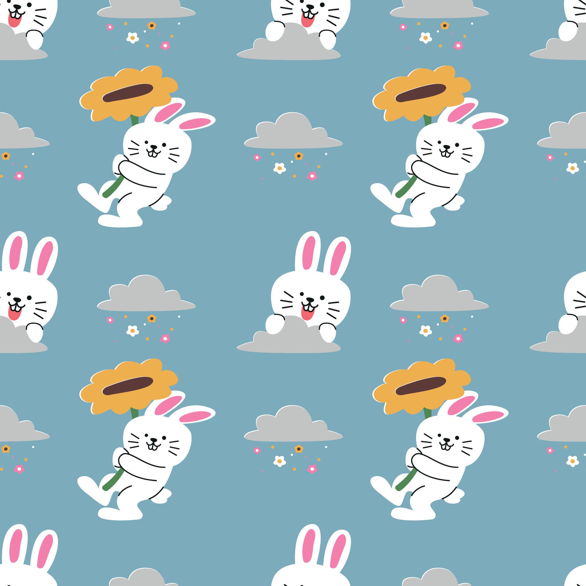 A FLYING BUNNY IN THE BLUE SKY SEAMLESS PATTERN Free Vector