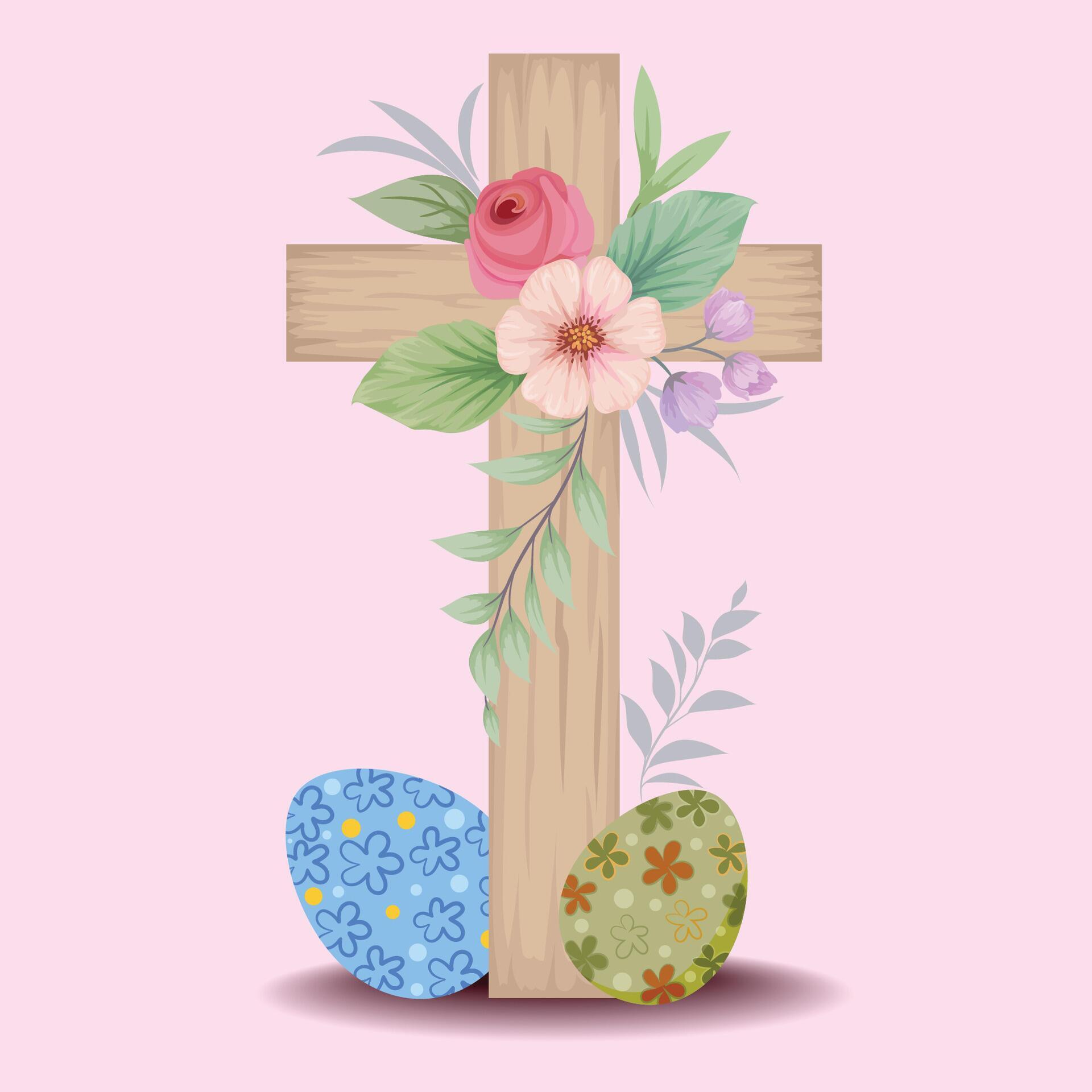 Wood crosses decorated with flowers Stock Free