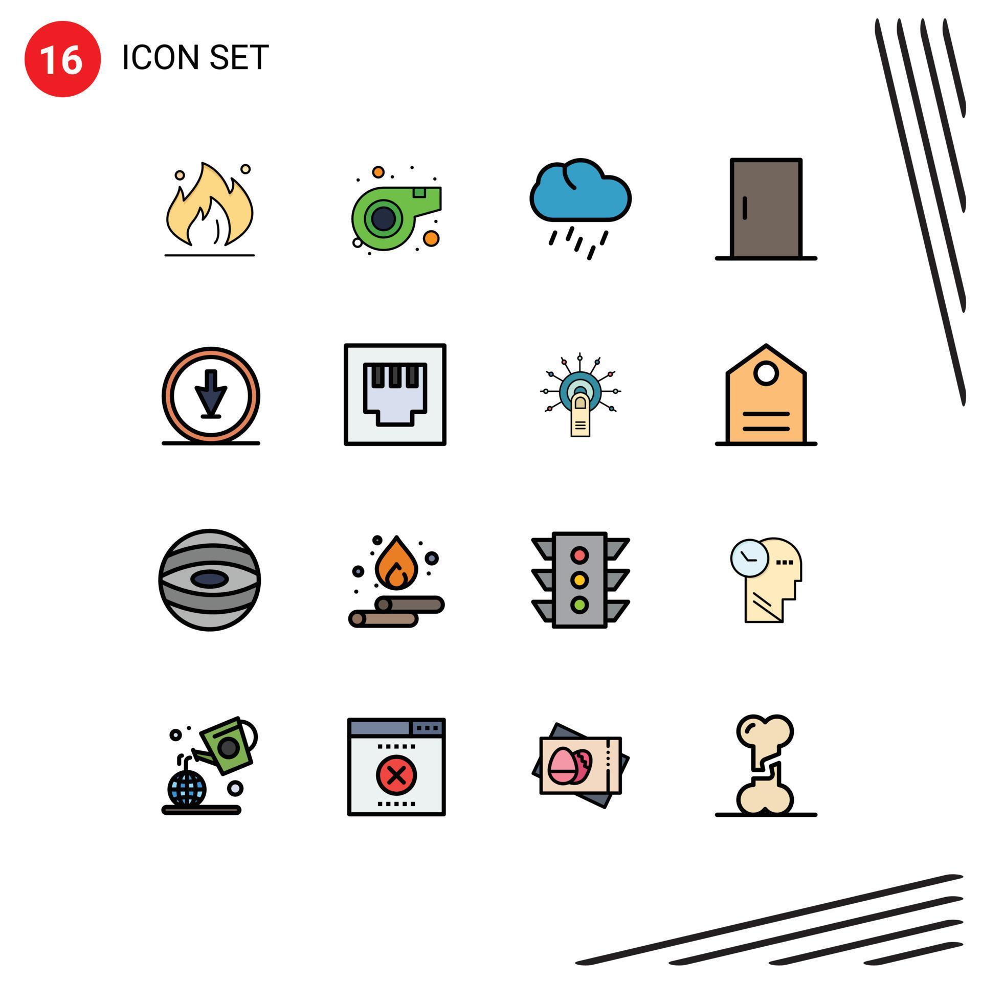 Mobile Interface Flat Color Filled Line Set of 16 Pictograms of down arrow rain home appliances furniture Editable Creative Vector Design Elements Stock Free