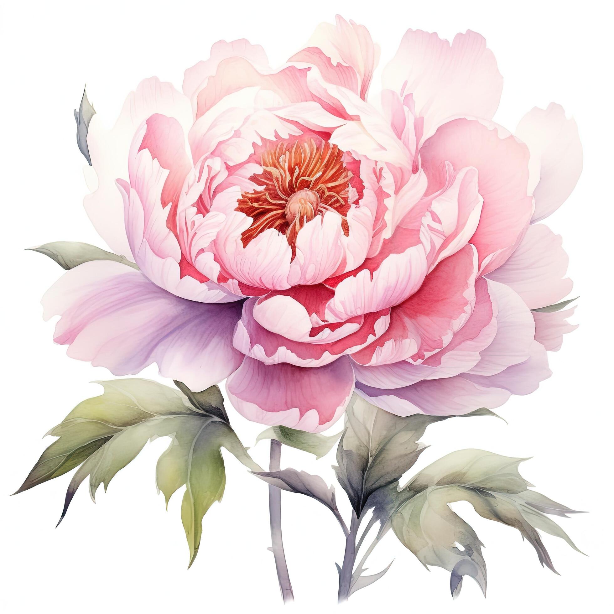 Watercolor beautiful peony flower. Illustration Stock Free