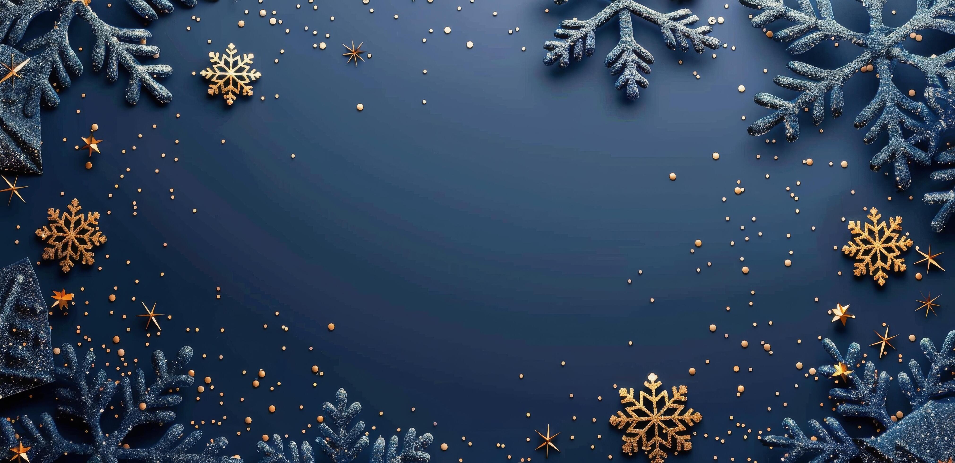 Gold Snowflakes on Dark Blue Background Stock Free