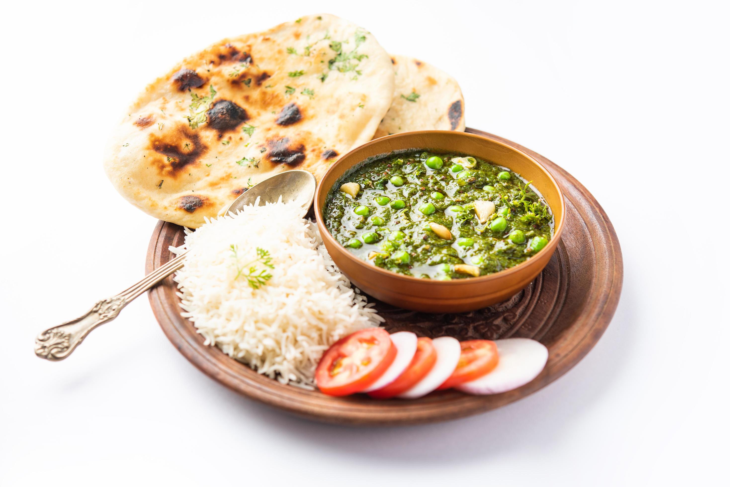 palak matar curry also known as spinach geen peas masala sabzi or sabji, indian food Stock Free