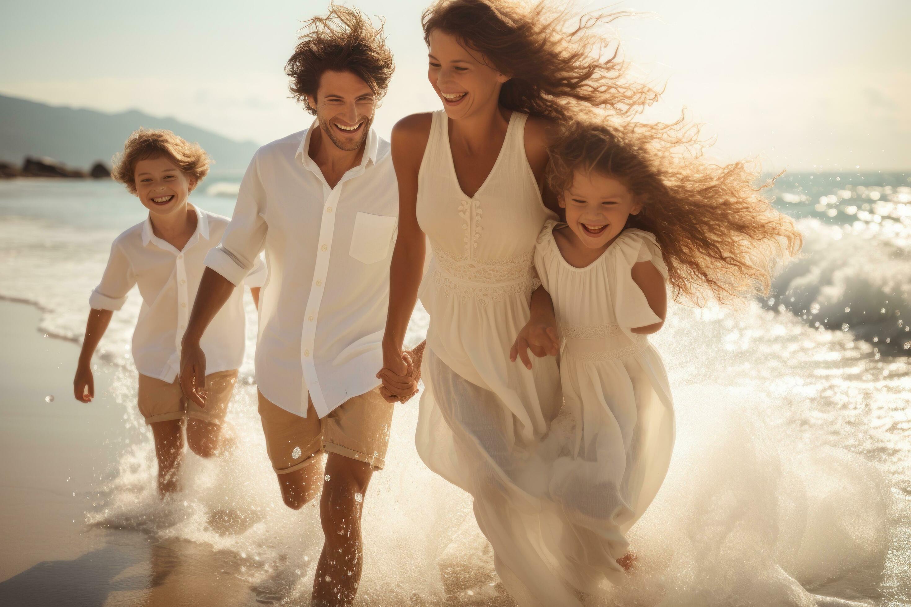 Happy family on the beach Stock Free