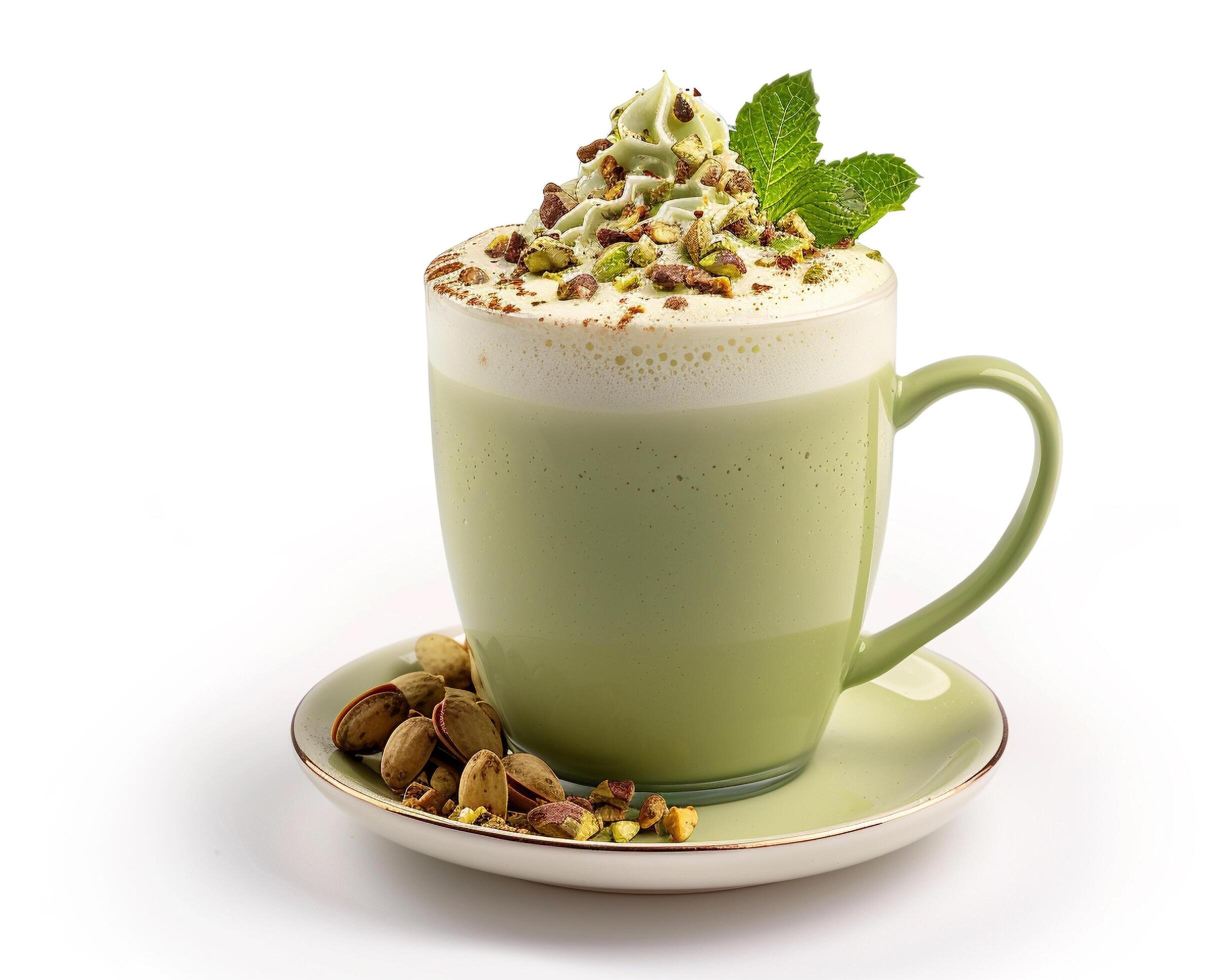 a green drink with pistachios and mint leaves Stock Free