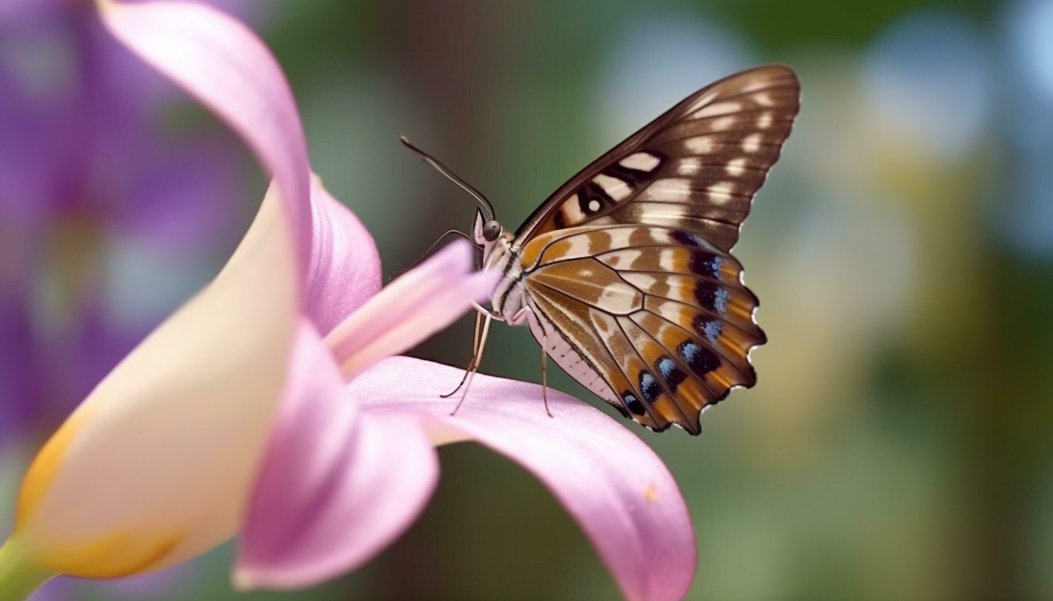 Swallowtail butterfly pollinates vibrant flower in tranquil tropical scene generated by AI Stock Free