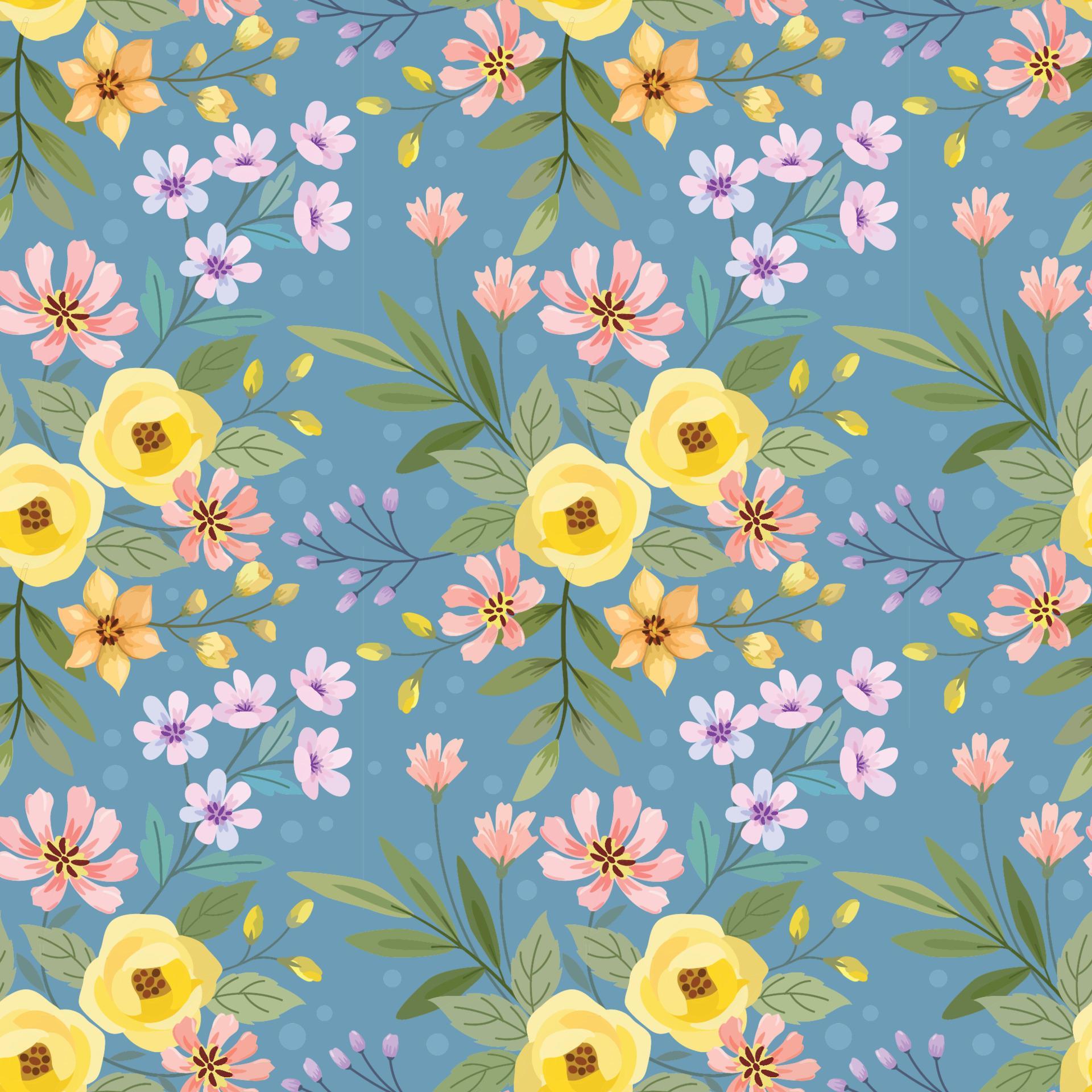 Colorful hand draw flowers seamless pattern. Stock Free