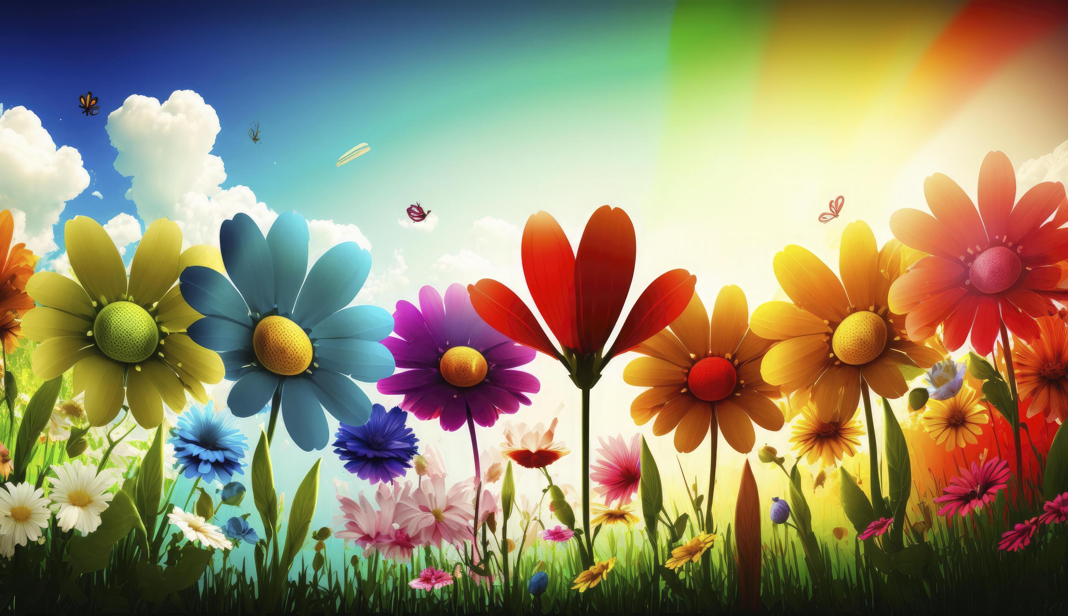 Colorful flower panorama background. Stock Free