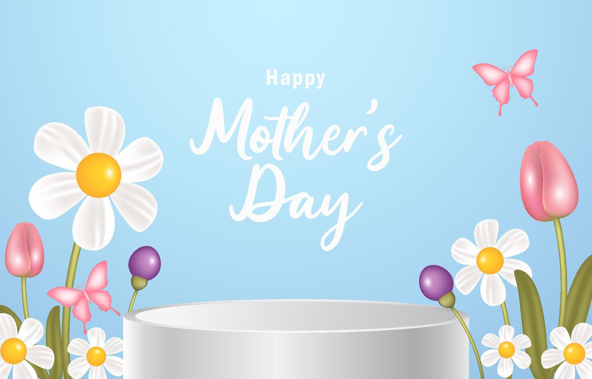 Happy mothers day banner with product display and flowers decoration for sale, poster, background Stock Free