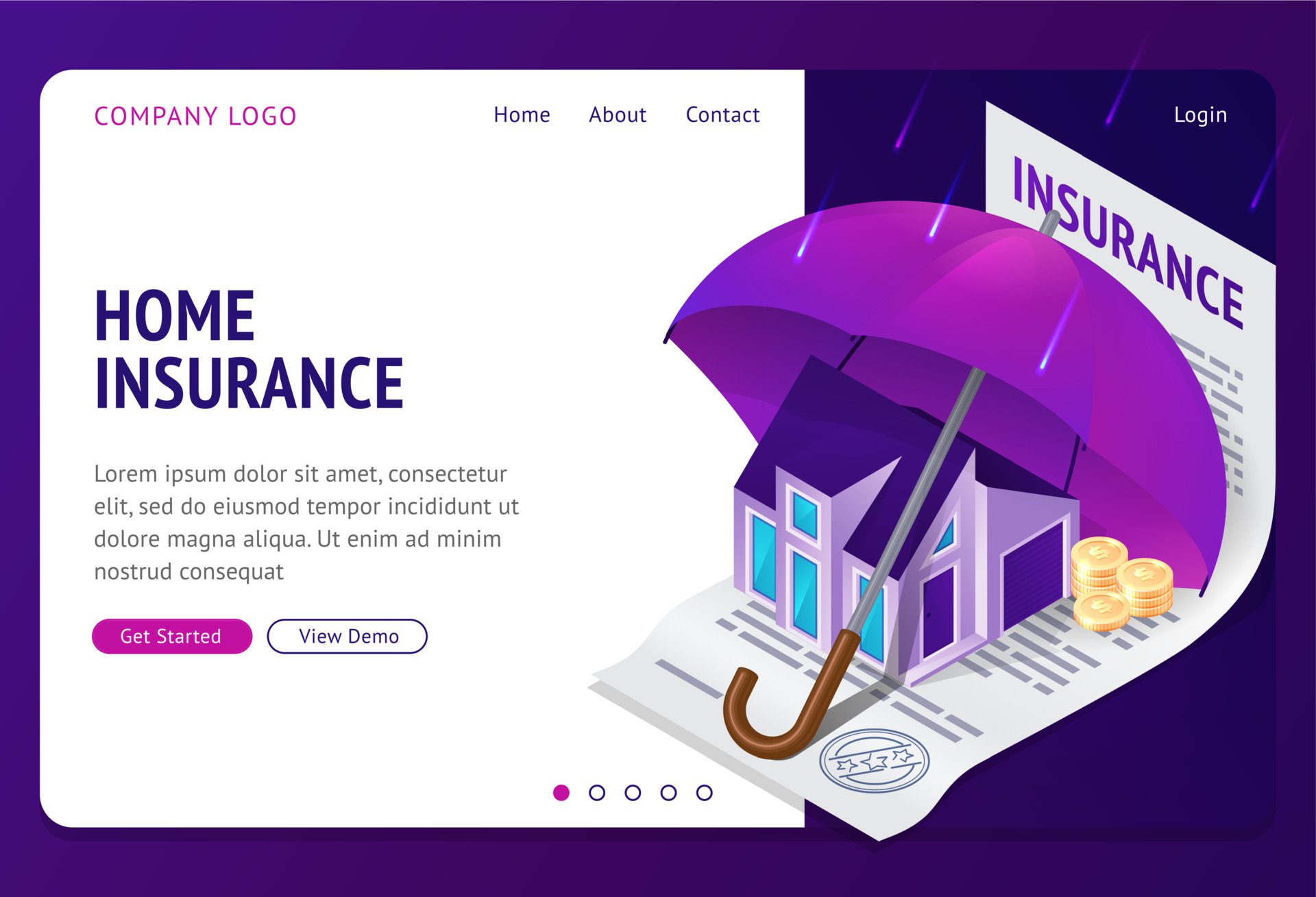 Property insurance isometric landing page banner Free Vector