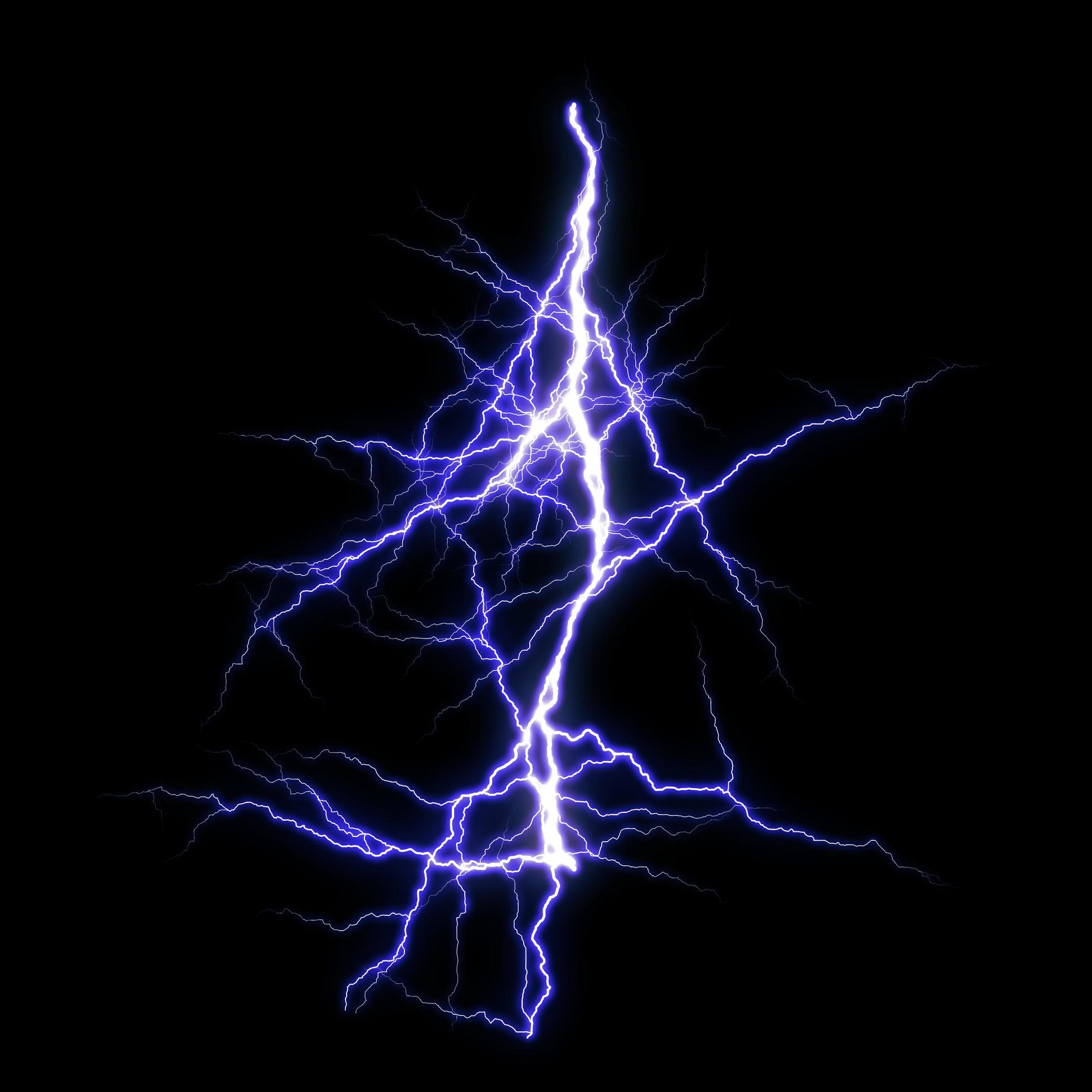 Blue Lightning flash Thunderbolt isolated on black background. Stock Free