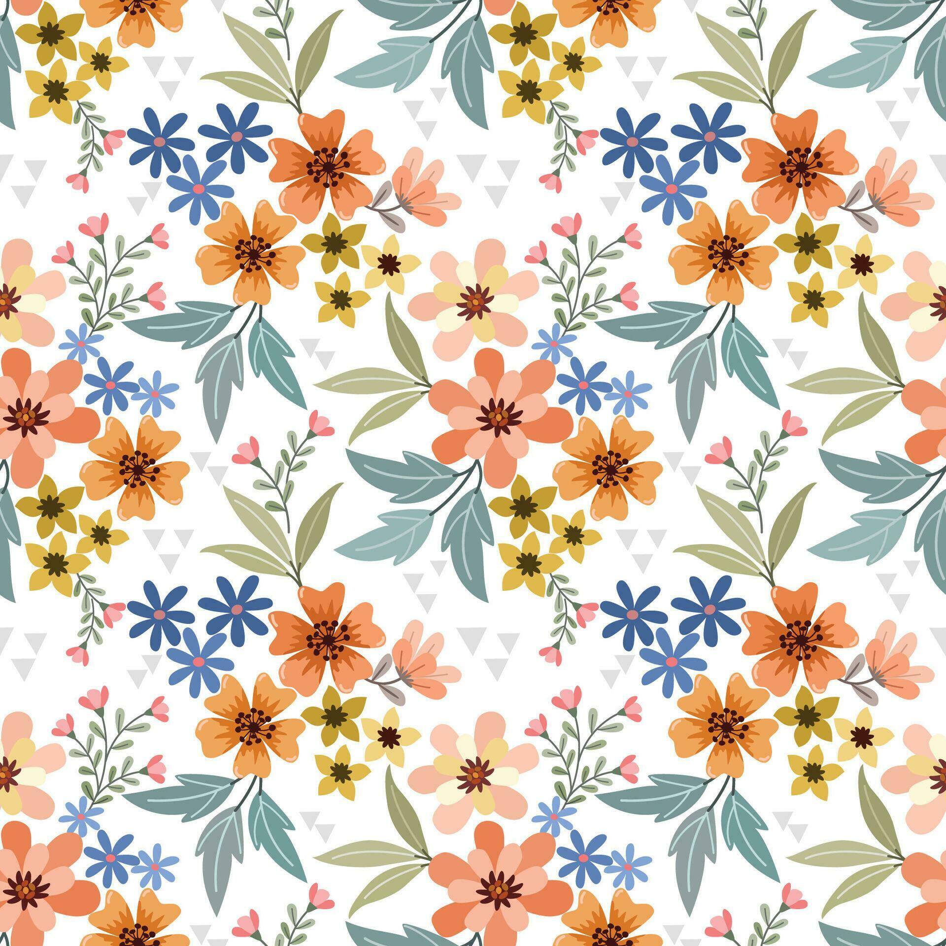 Cute small flowers and leaf on white color background pattern. Stock Free