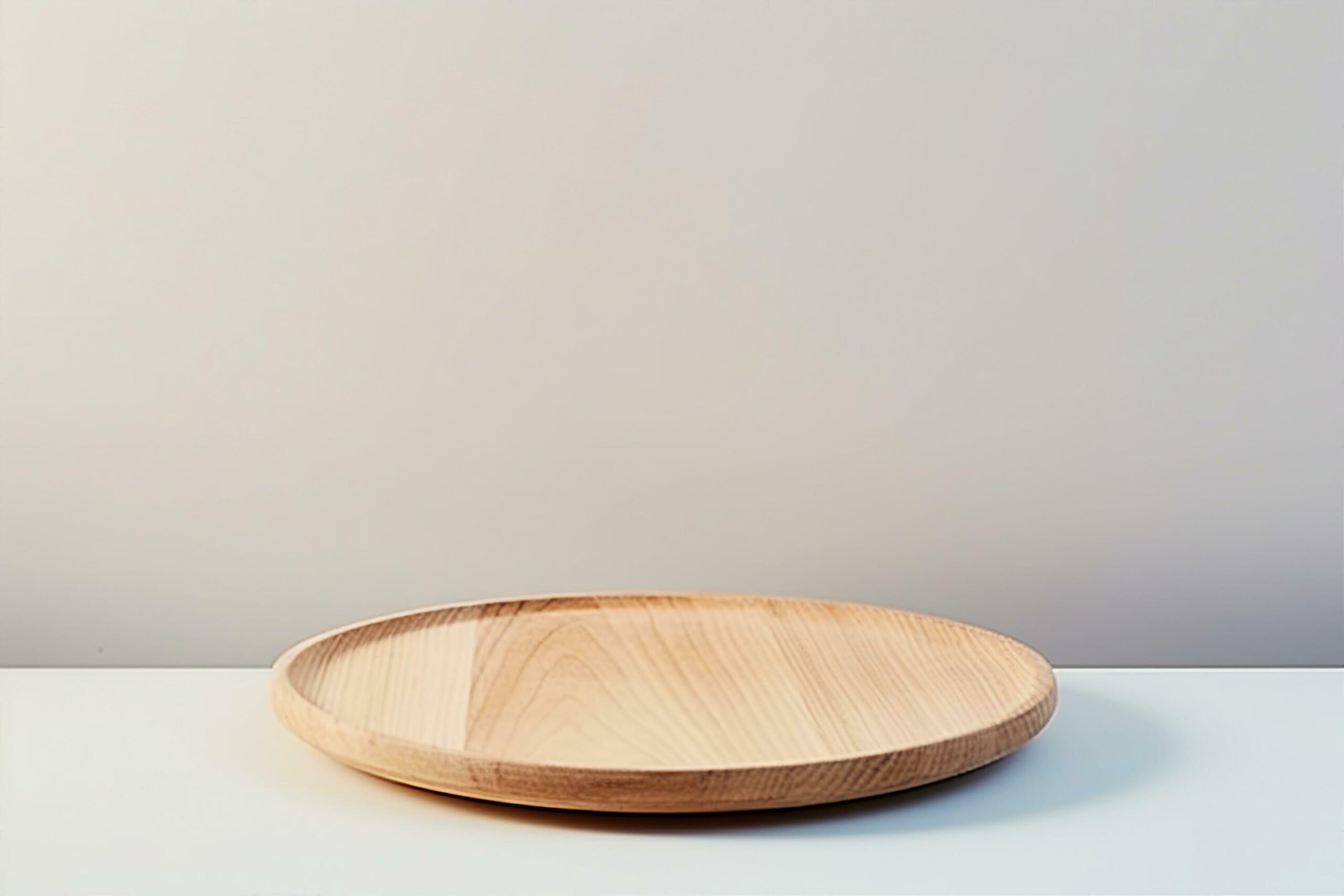 Beige wooden dish on white. Food or product podium. generative ai. Free Photo