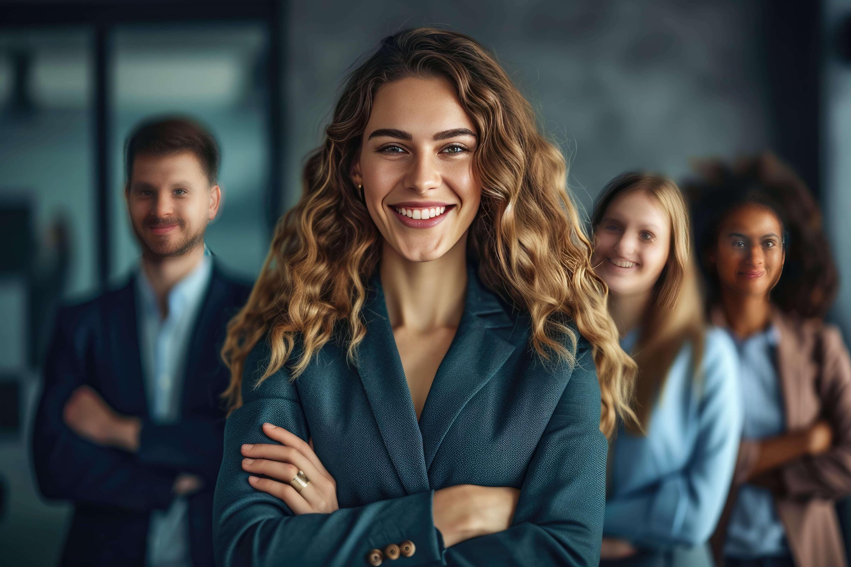 AI generated a business woman standing in front of her team Stock Free