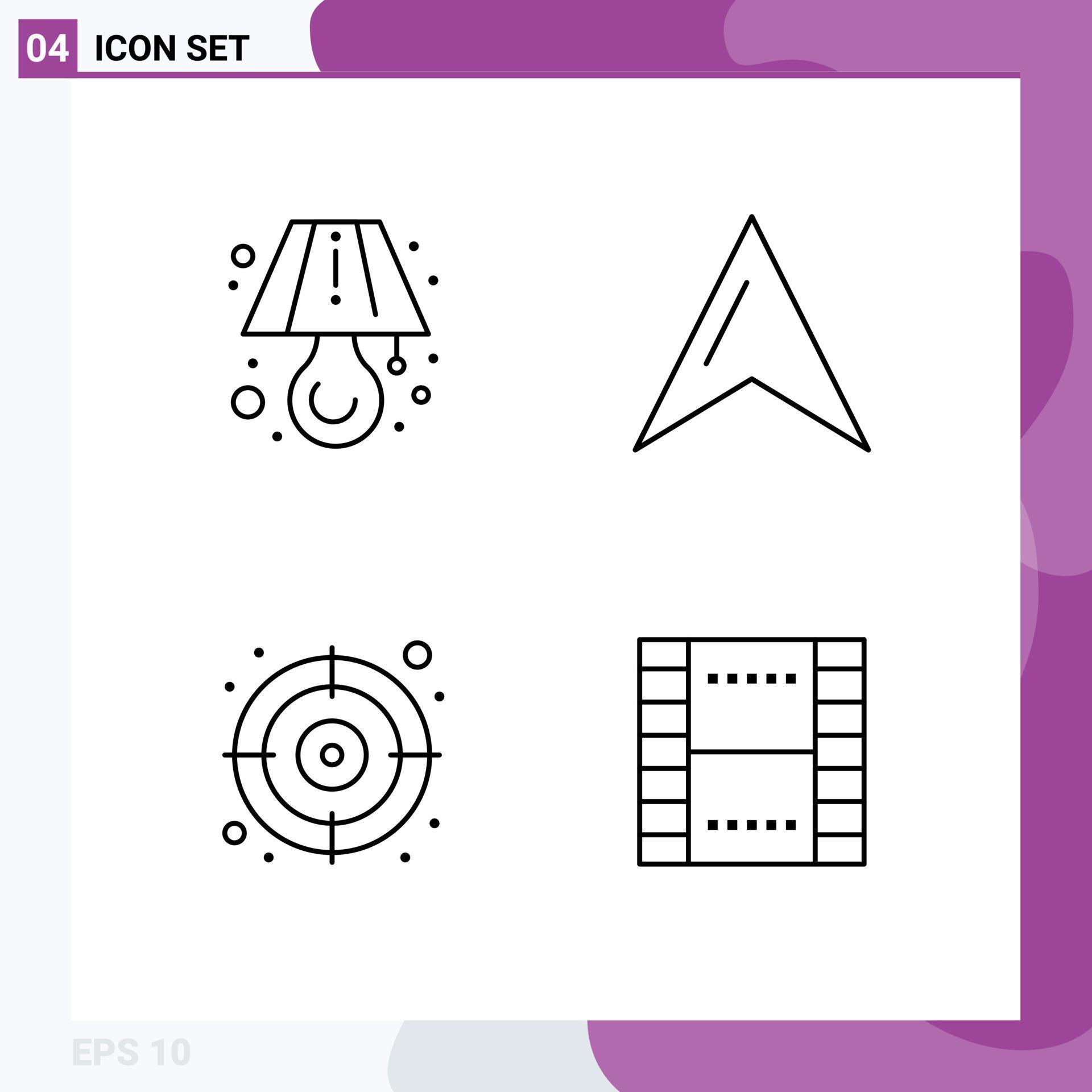 Group of 4 Filledline Flat Colors Signs and Symbols for lamp basic location arrow film Editable Vector Design Elements Stock Free