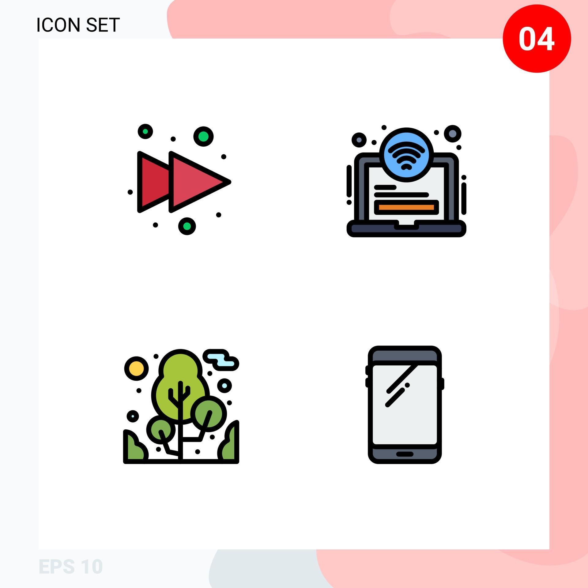 Set of 4 Modern UI Icons Symbols Signs for arrow camping area wifi smart phone Editable Vector Design Elements Stock Free