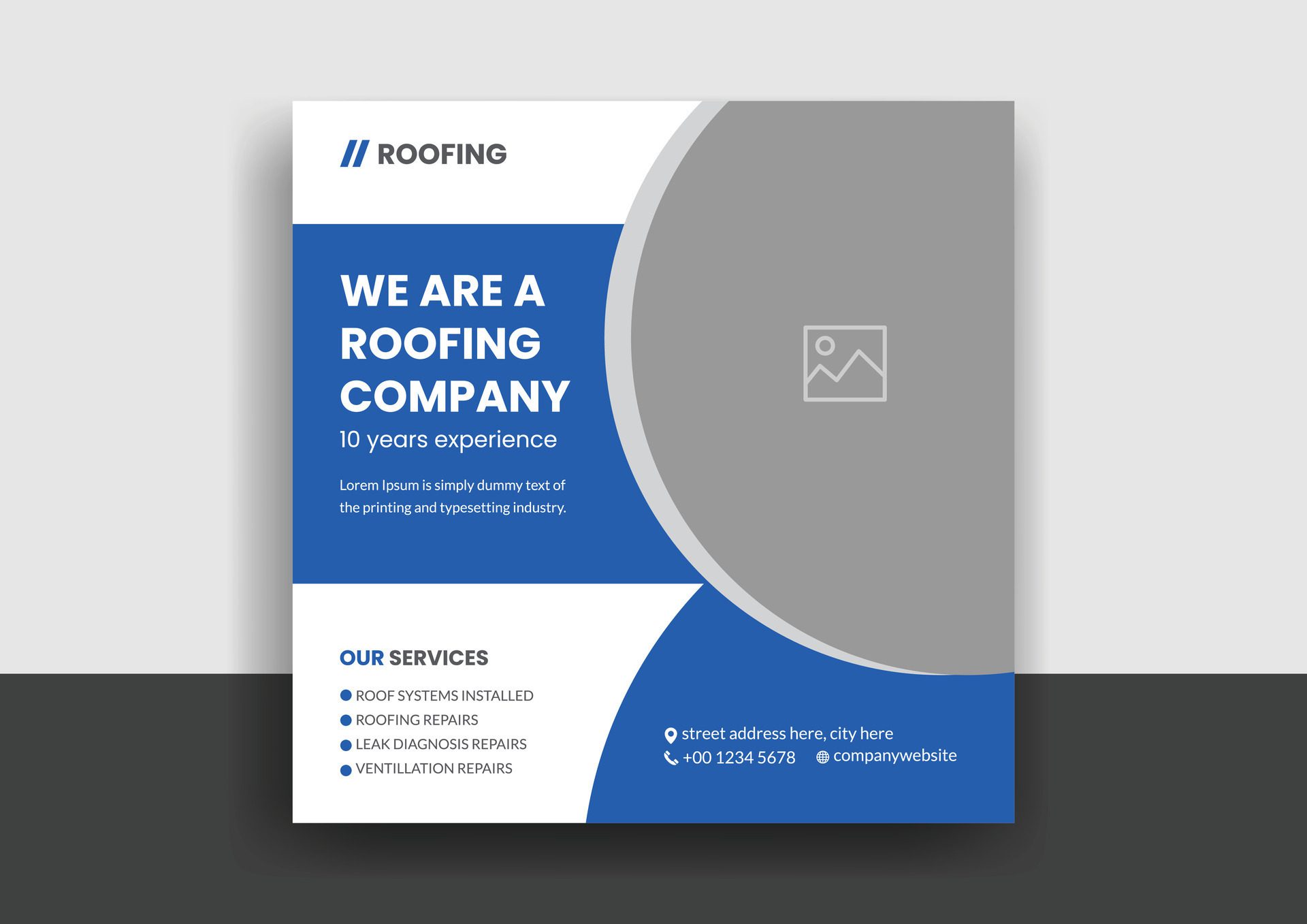 Roofing service social media post banner template with professional handyman home repair web banner design layout Free Vector