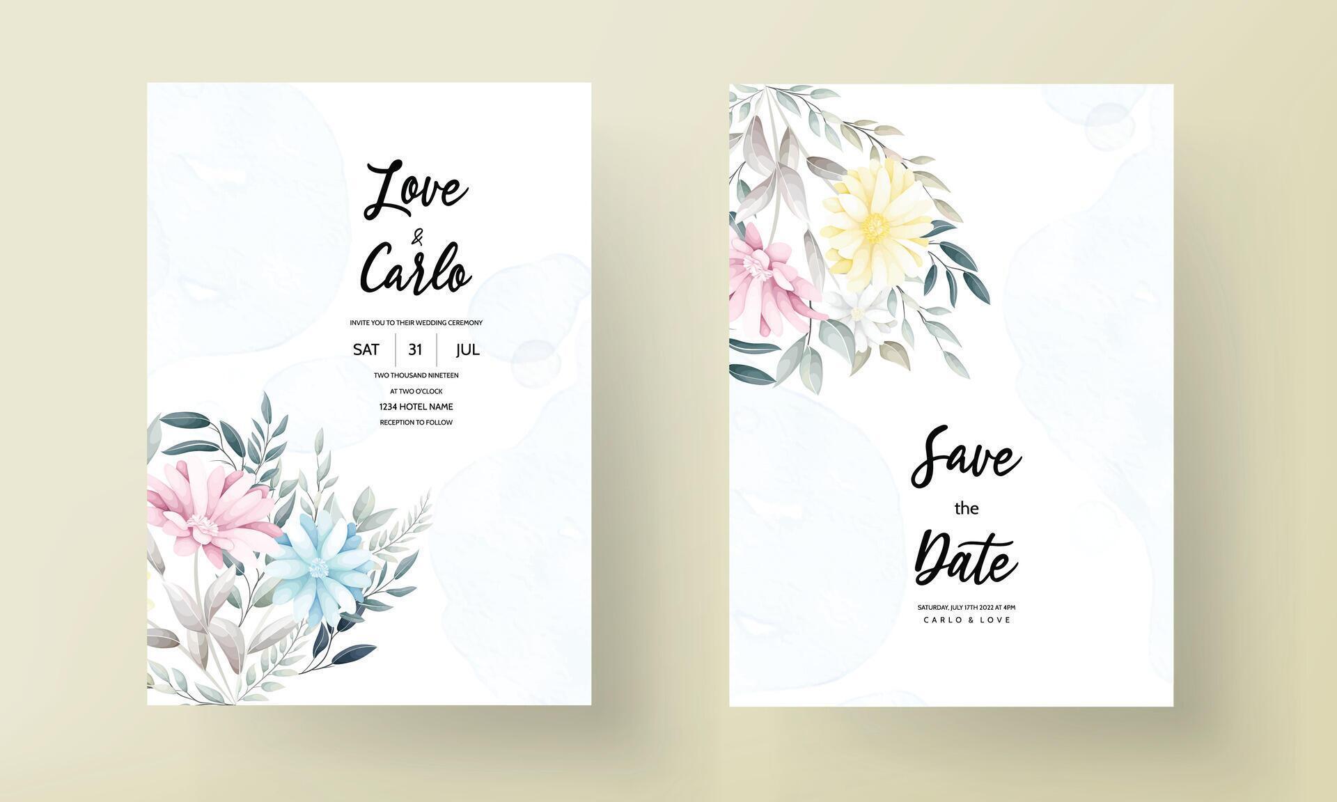 beautiful flower and leaves wedding invitastion card Stock Free