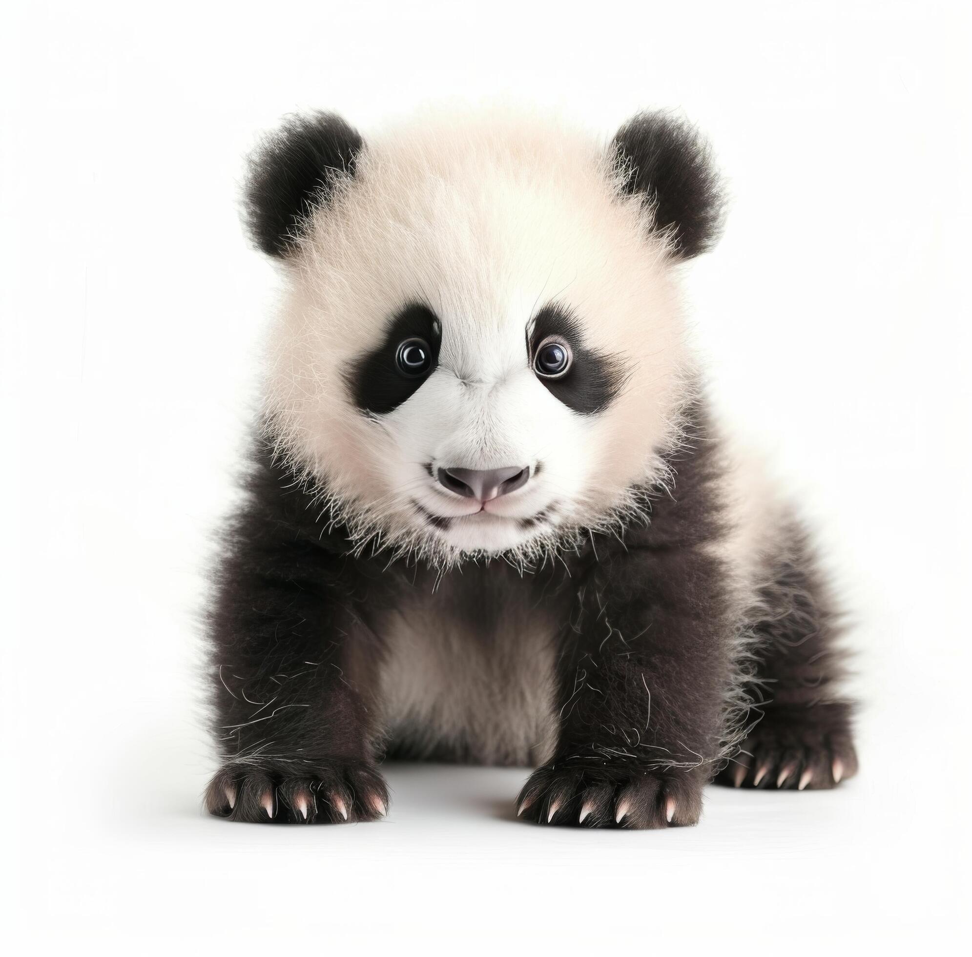 Adorable Panda Cub Sitting on White Background Stock Free