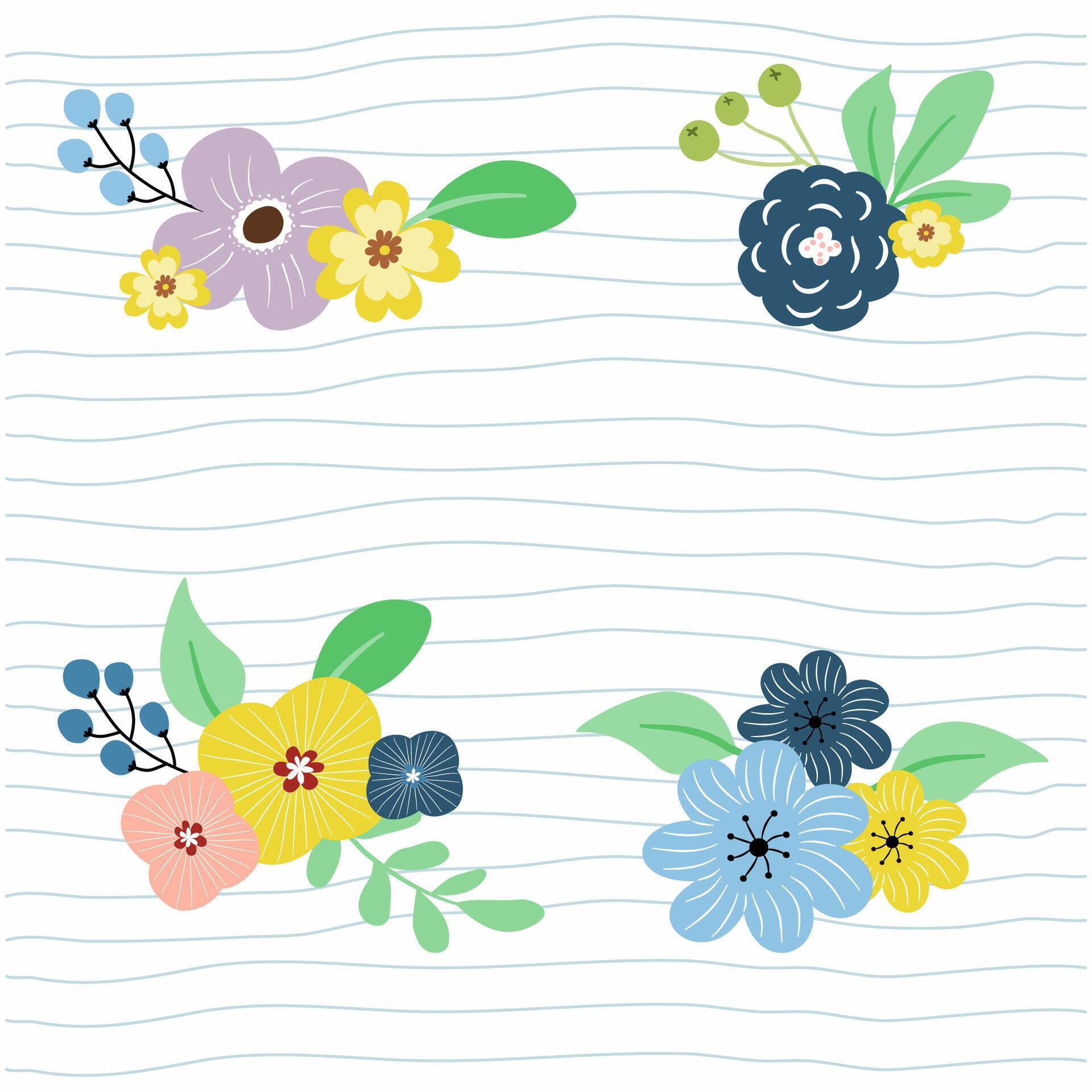 Hand drawn blooming colorful flower bouquet decoration with grid background on white for textile, fabric, surface design, wrapping paper, wallpaper Stock Free