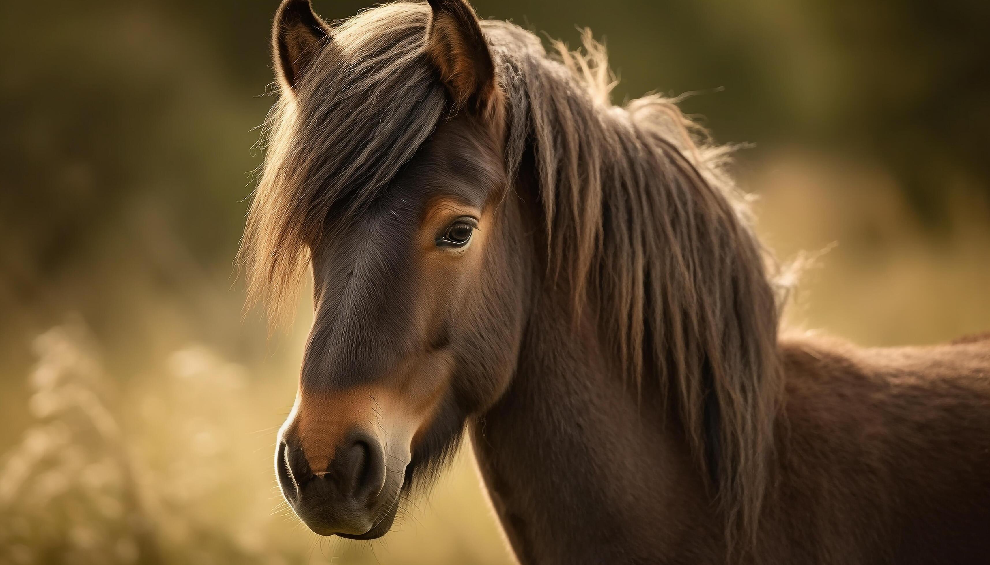 Sunset beauty in nature horse family grazing generated by AI Stock Free