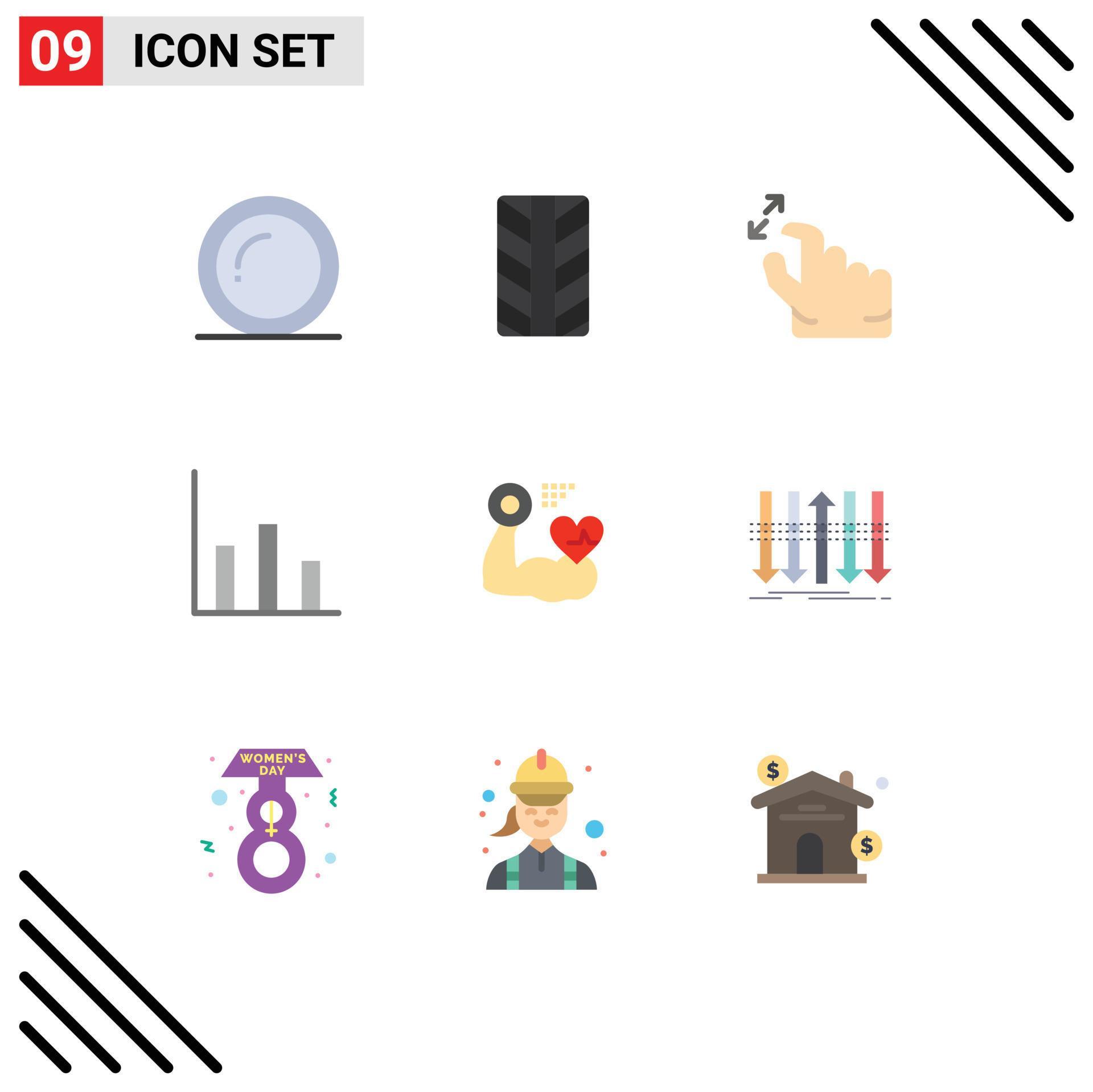 Set of 9 Modern UI Icons Symbols Signs for arrow heart squeeze muscle moderate Editable Vector Design Elements Stock Free