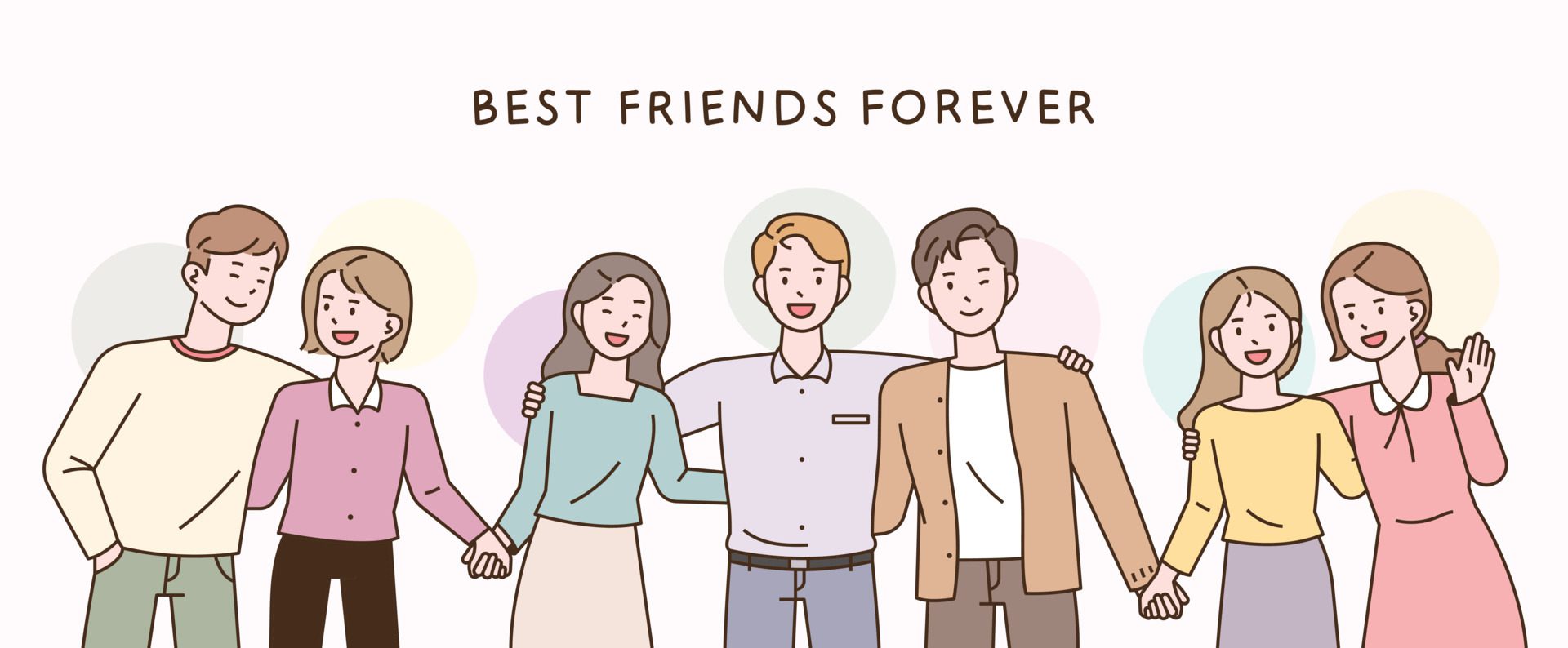 Best friends forever. Many people are shoulder-to-shoulder and holding hands. Free Vector