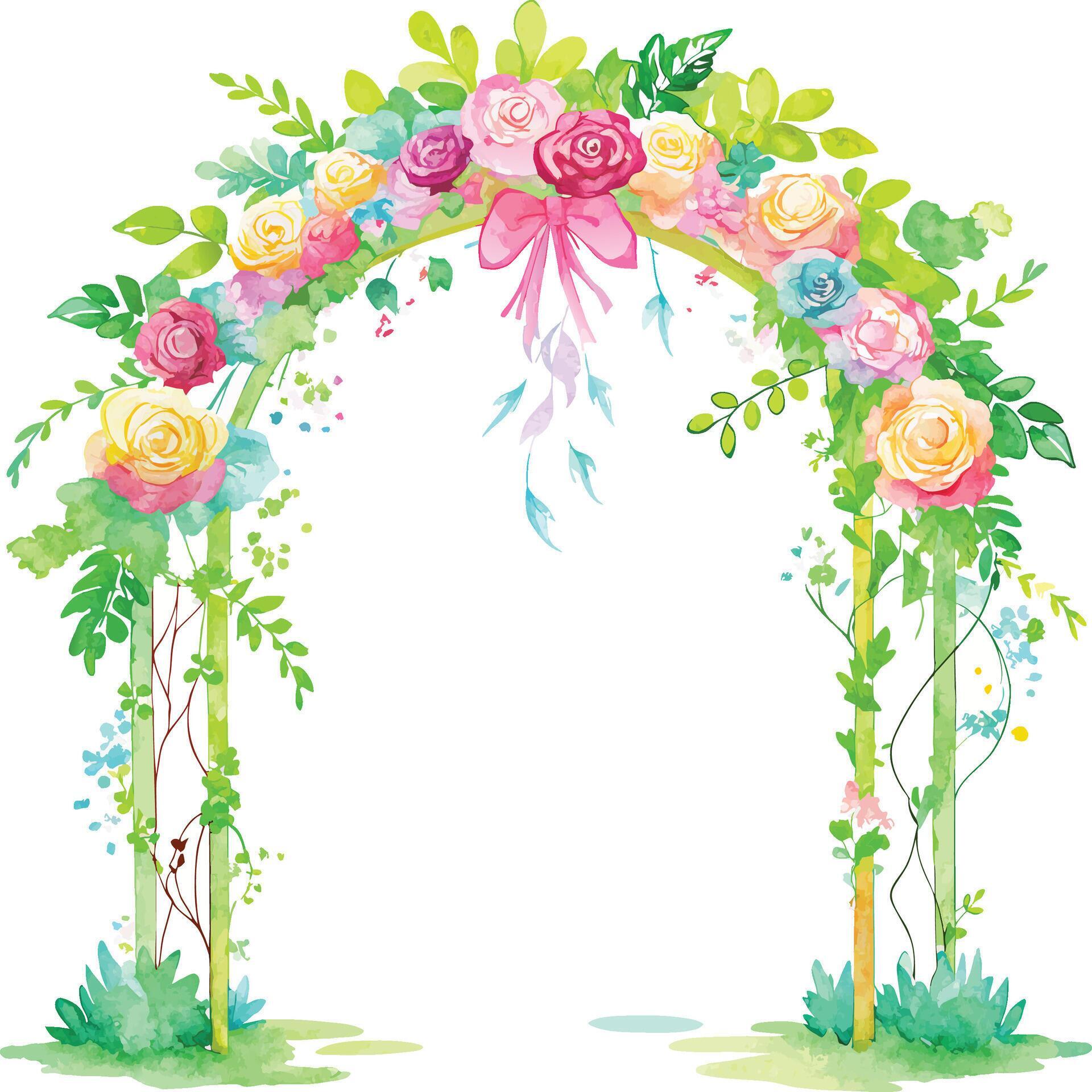 Watercolor wedding arch with flowers and leafs decoration illustration Stock Free