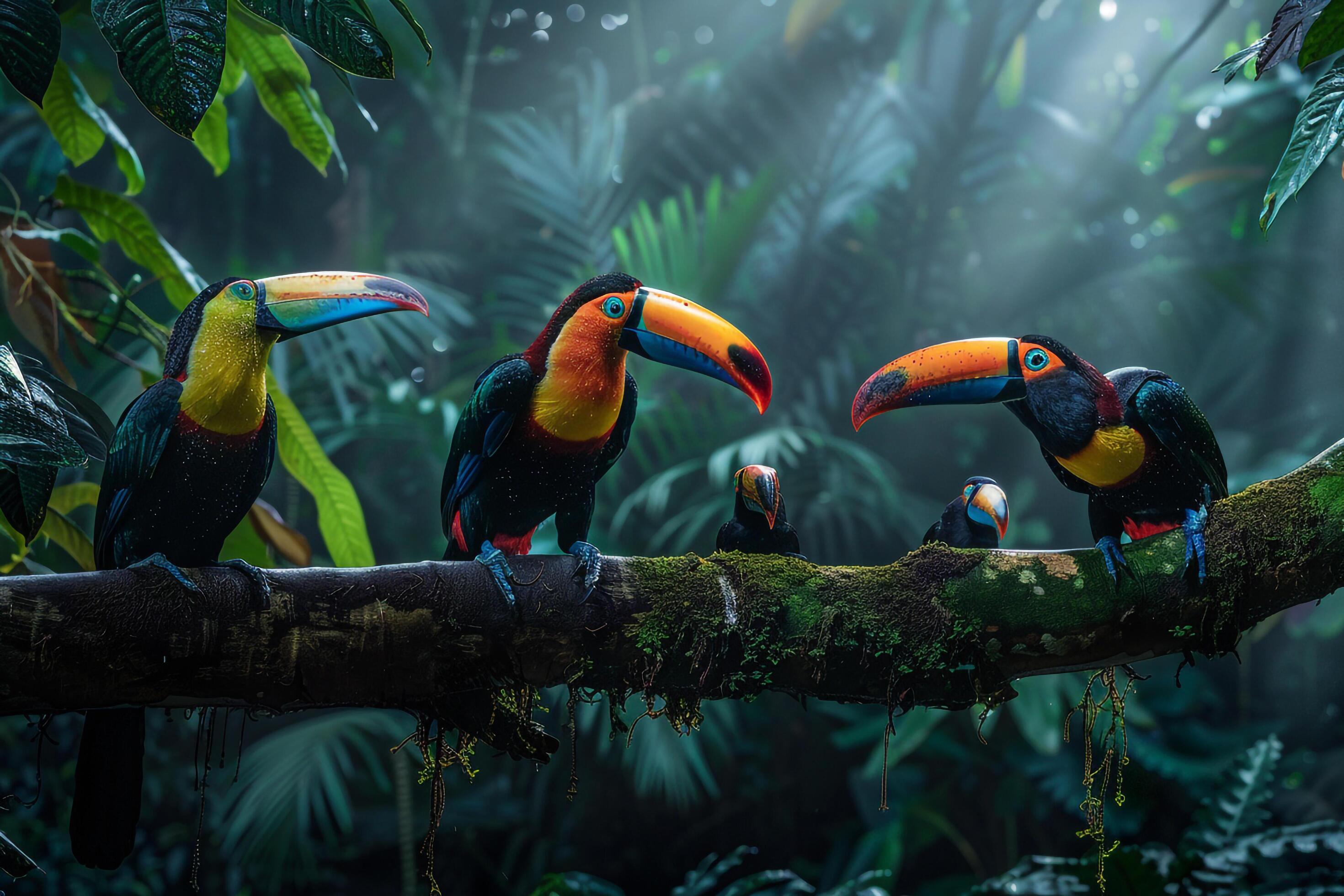 Toucan Family in the Jungle with Jungle Background Stock Free