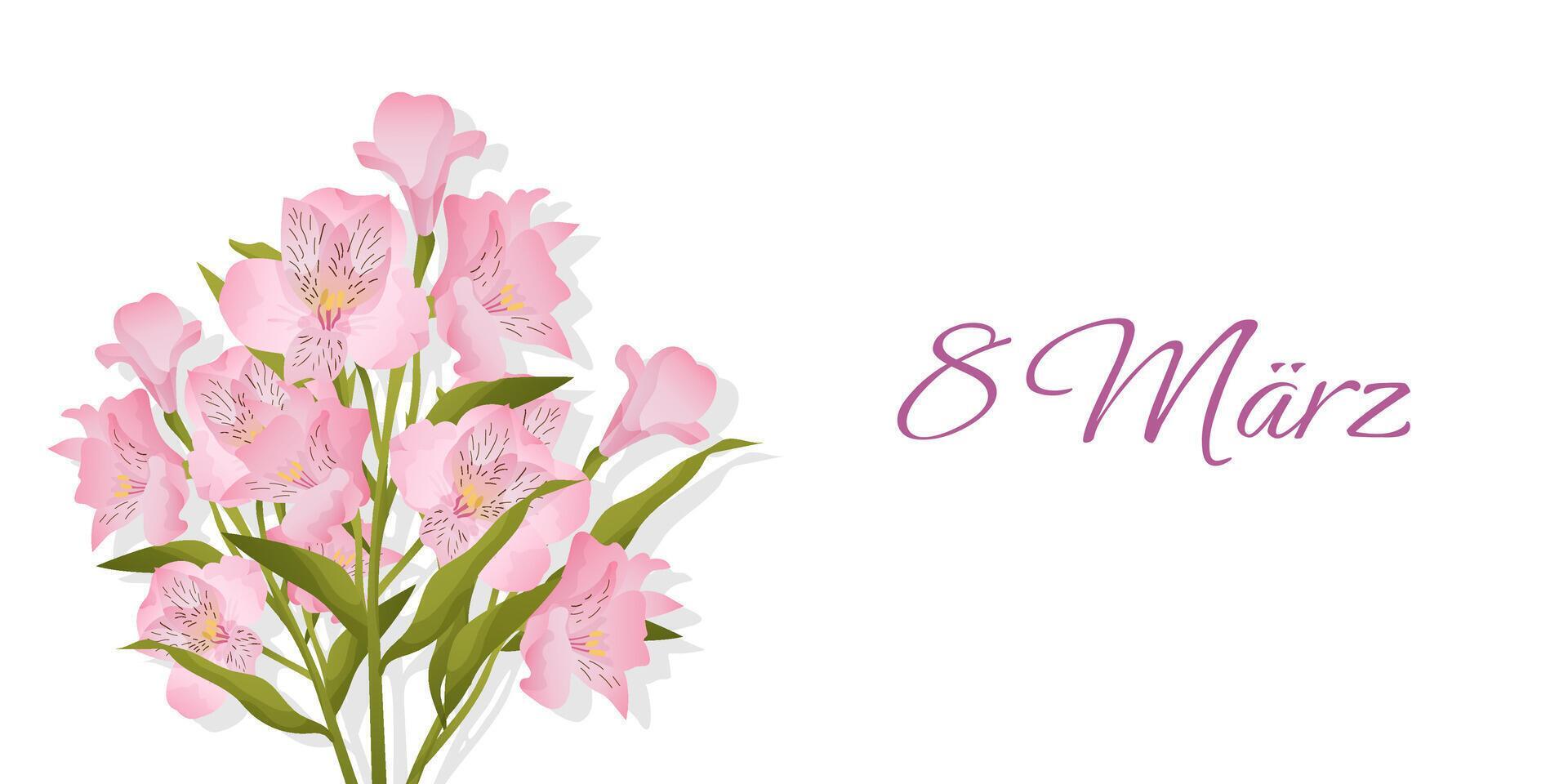 banner with realistic flowers international women’s day in german. Stock Free