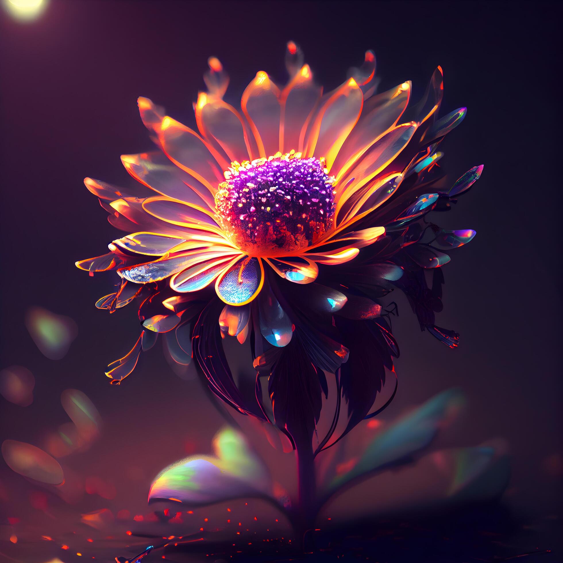 beautiful flower on a black background with bokeh. 3d illustration, Image Stock Free