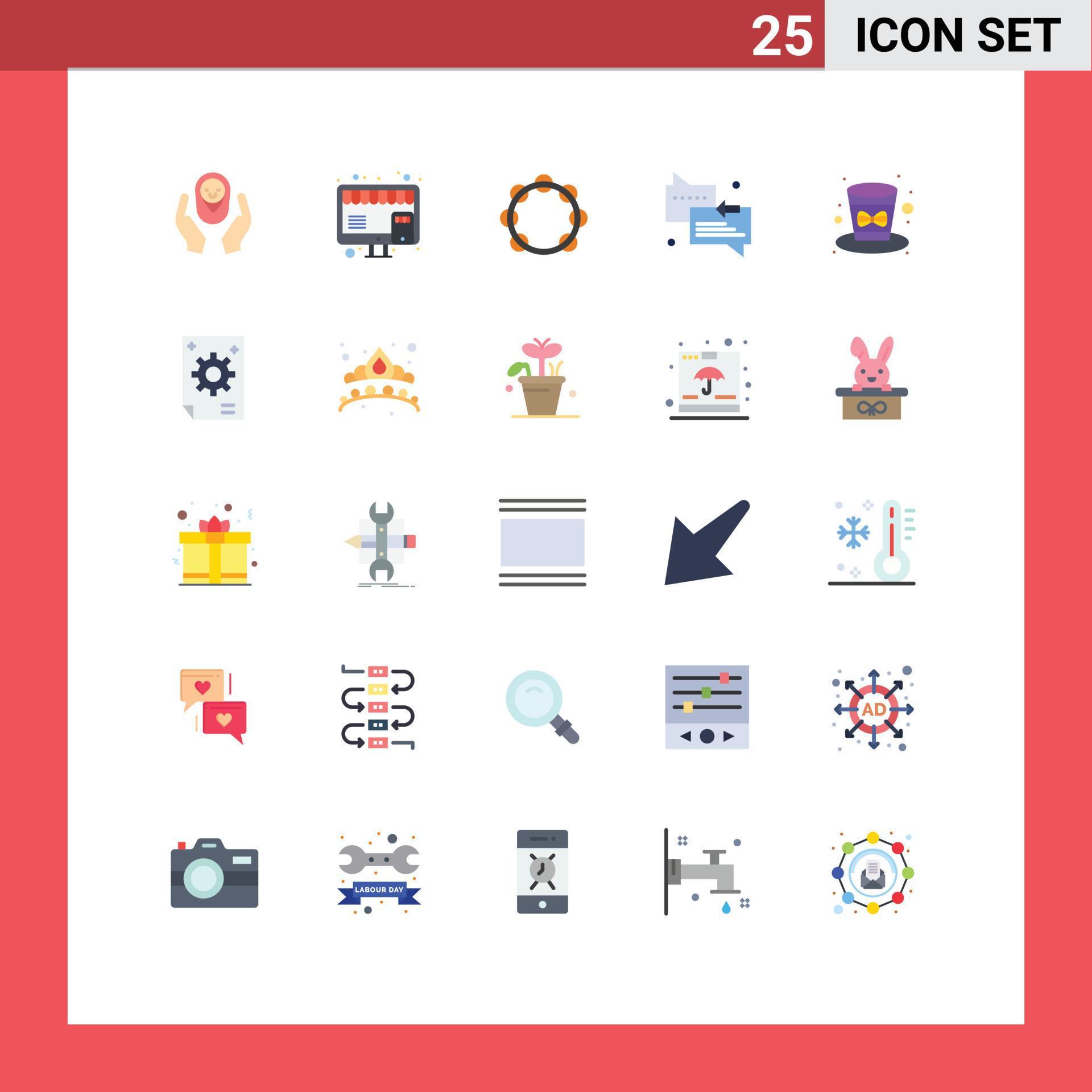 Set of 25 Modern UI Icons Symbols Signs for arrow messages marketing chat sound Editable Vector Design Elements Stock Free