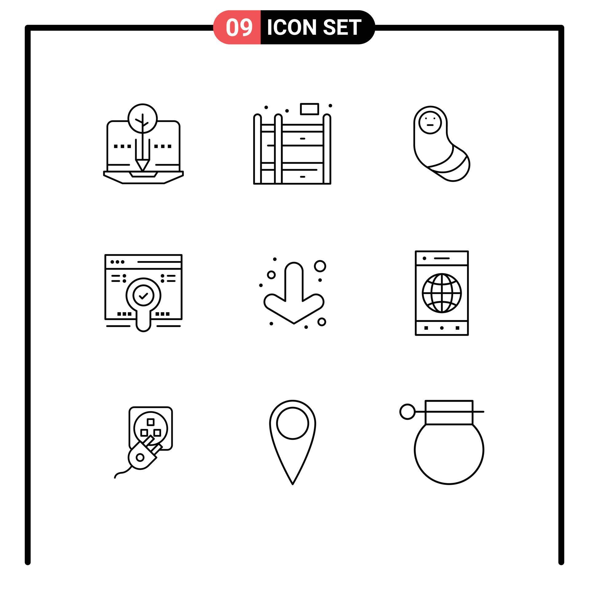 Pictogram Set of 9 Simple Outlines of browser down new born arrow find Editable Vector Design Elements Stock Free