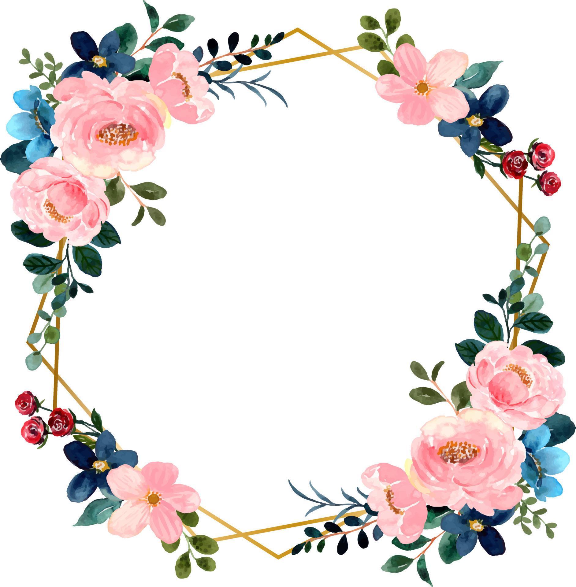 Watercolor pink flower frame for wedding, birthday, card, background, invitation, wallpaper, sticker, decoration etc. Stock Free and Free SVG