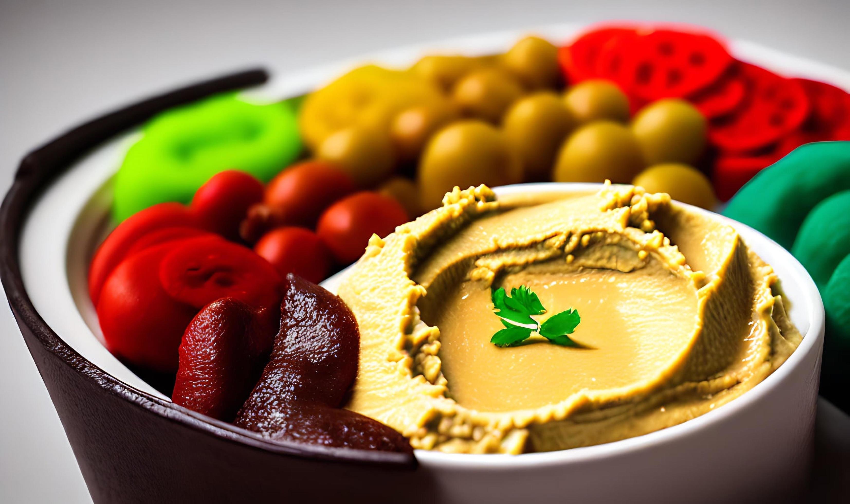 Healthy food. Traditional freshly made organic hummus. Stock Free