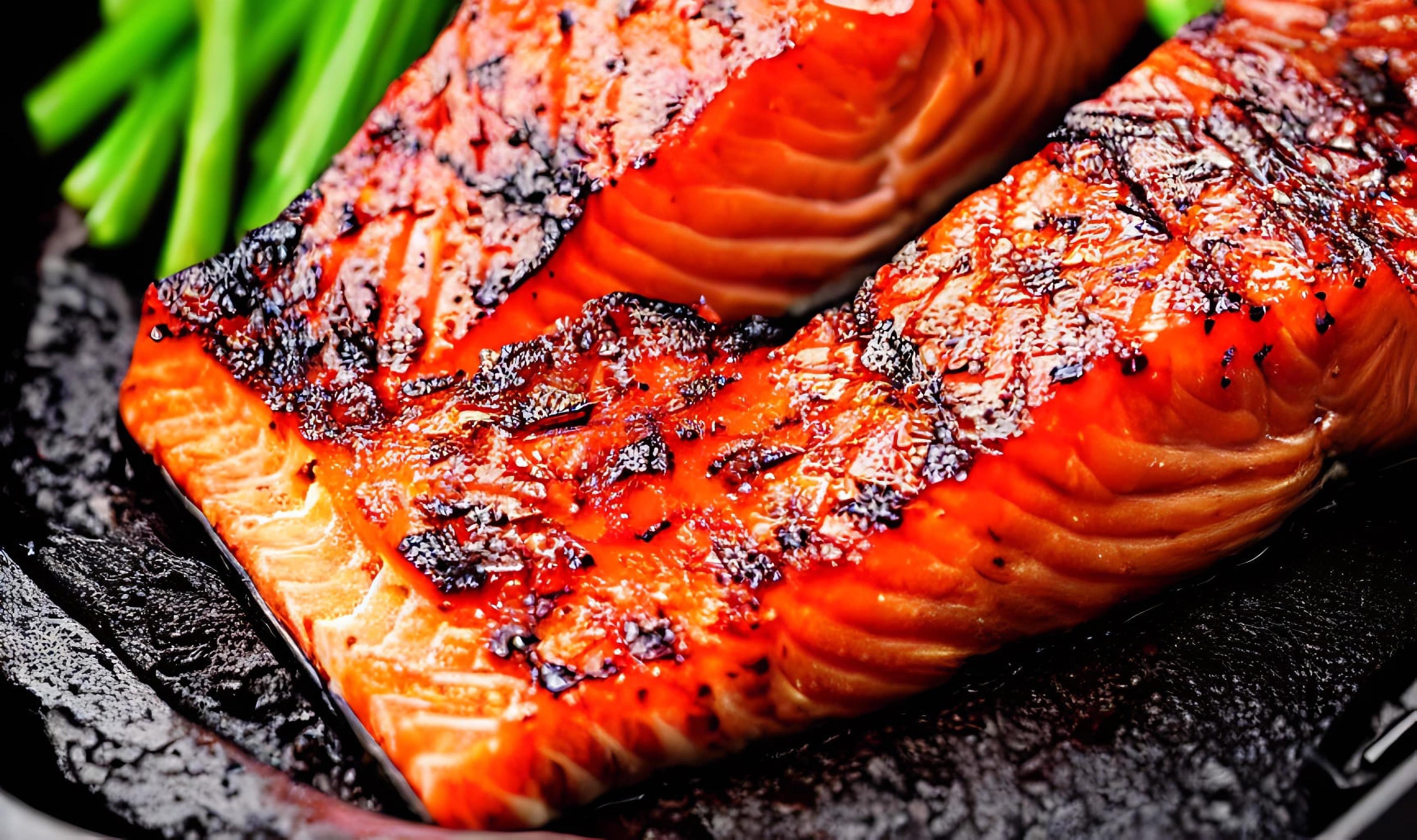 Grilled salmon. Healthy food baked salmon. Hot fish dish. Stock Free