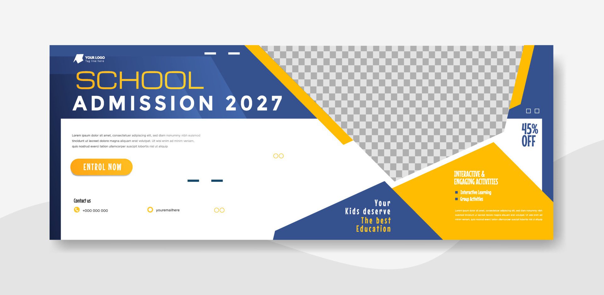 School admission web banner template design illustration Free Vector