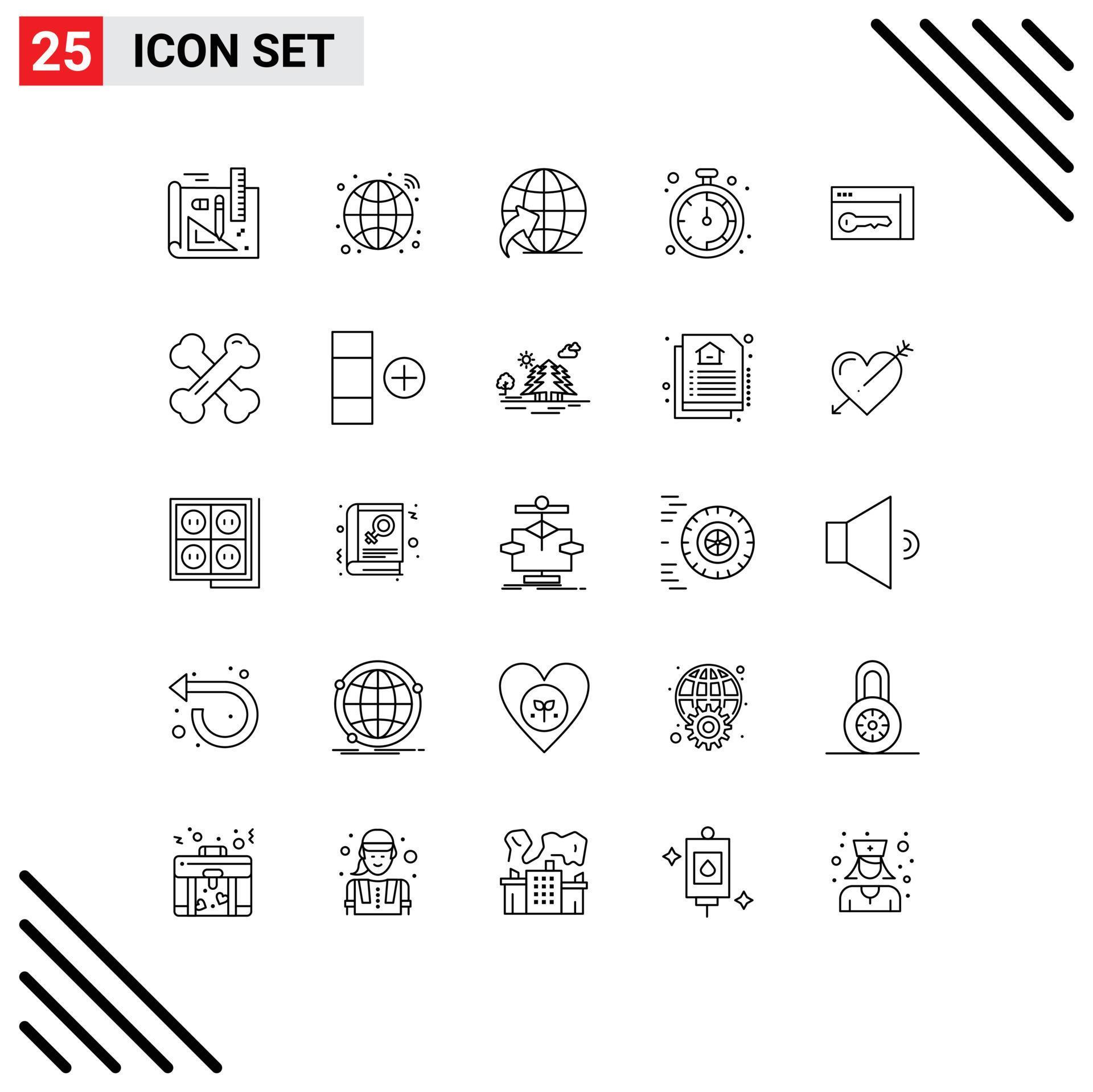 Group of 25 Lines Signs and Symbols for room security arrow browser office Editable Vector Design Elements Stock Free