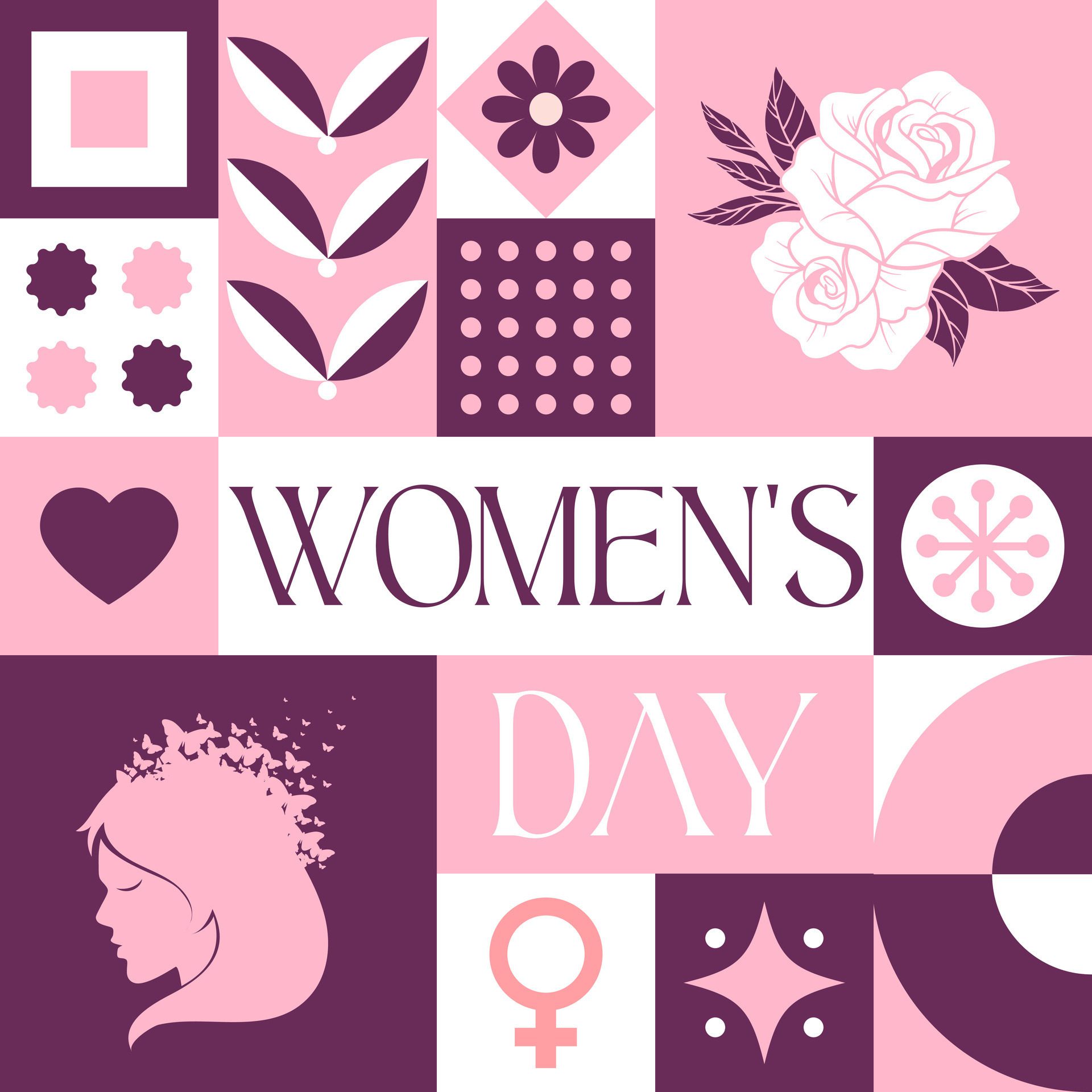 International Women’s Day seamless pattern in scandinavian style postcard with Retro clean concept design Free Vector